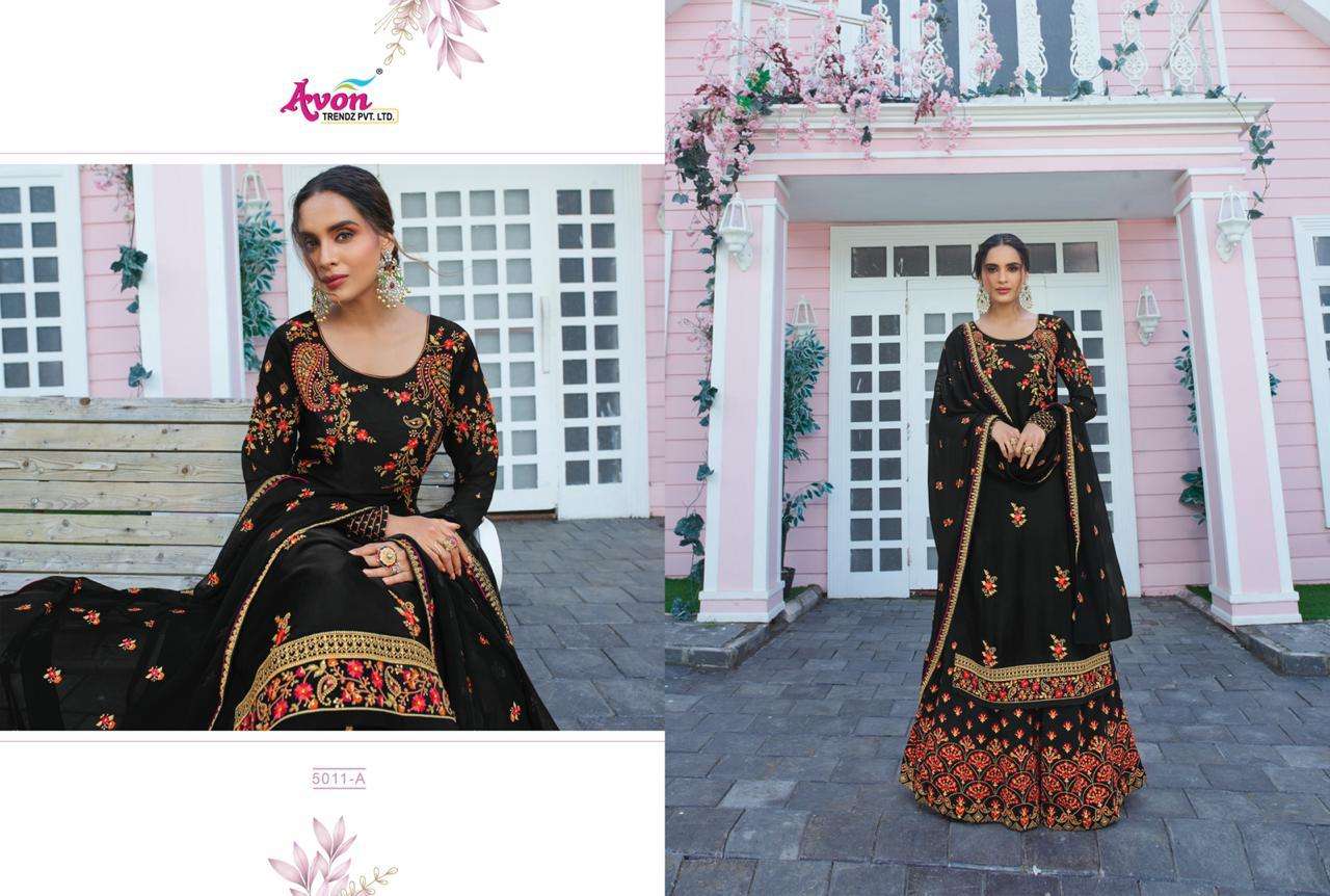 COLOUR CARNIVAL VOL-10 BY AVON TRENDZ 5011-A TO 5011-D SERIES DESIGNER SUITS BEAUTIFUL STYLISH FANCY COLORFUL PARTY WEAR & ETHNIC WEAR SOFT SILK WITH EMBROIDERY DRESSES AT WHOLESALE PRICE