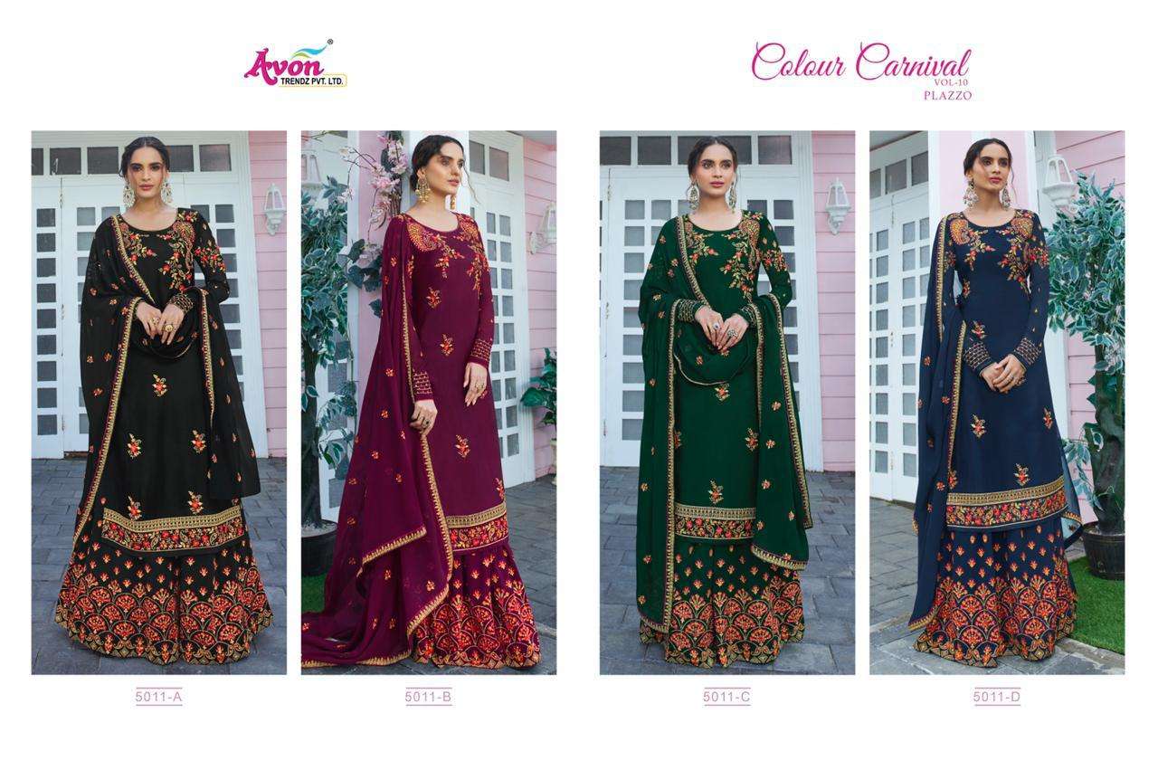 COLOUR CARNIVAL VOL-10 BY AVON TRENDZ 5011-A TO 5011-D SERIES DESIGNER SUITS BEAUTIFUL STYLISH FANCY COLORFUL PARTY WEAR & ETHNIC WEAR SOFT SILK WITH EMBROIDERY DRESSES AT WHOLESALE PRICE