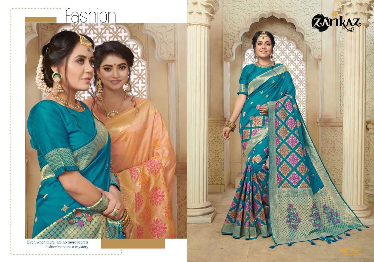 PIHUU VOL-9 BY ZARIKAZ 9001 TO 9006 SERIES INDIAN TRADITIONAL WEAR COLLECTION BEAUTIFUL STYLISH FANCY COLORFUL PARTY WEAR & OCCASIONAL WEAR BANARASI SILK WEAVING SAREES AT WHOLESALE PRICE