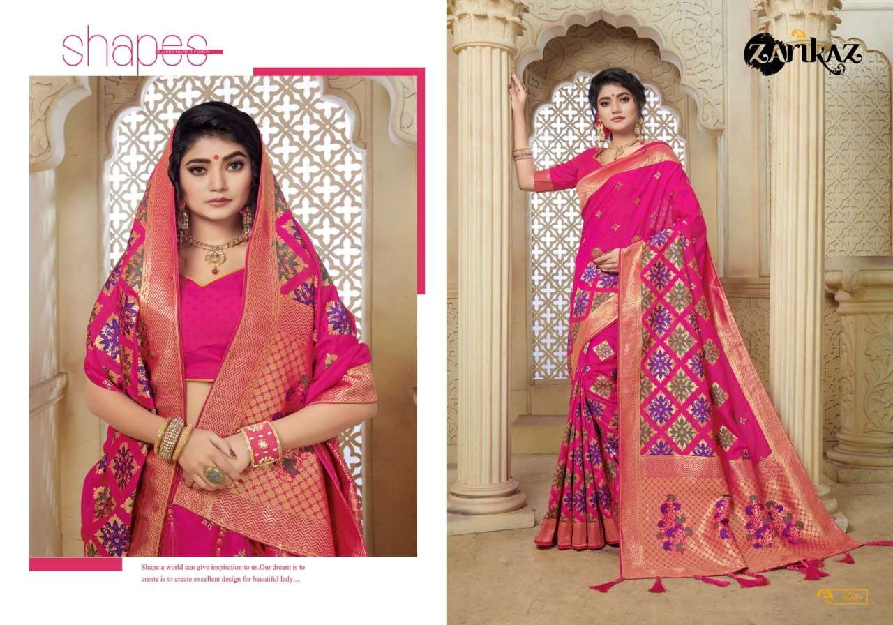 PIHUU VOL-9 BY ZARIKAZ 9001 TO 9006 SERIES INDIAN TRADITIONAL WEAR COLLECTION BEAUTIFUL STYLISH FANCY COLORFUL PARTY WEAR & OCCASIONAL WEAR BANARASI SILK WEAVING SAREES AT WHOLESALE PRICE