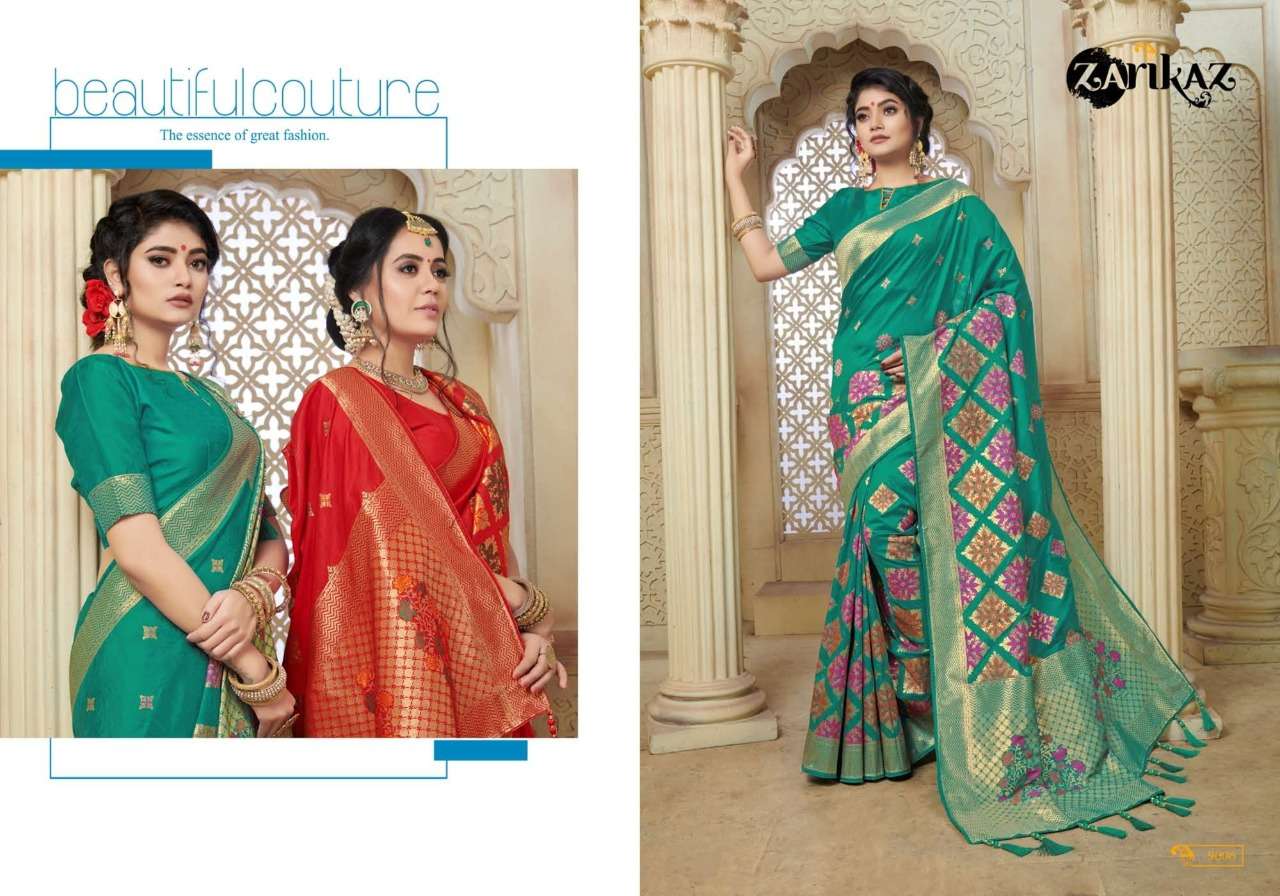 PIHUU VOL-9 BY ZARIKAZ 9001 TO 9006 SERIES INDIAN TRADITIONAL WEAR COLLECTION BEAUTIFUL STYLISH FANCY COLORFUL PARTY WEAR & OCCASIONAL WEAR BANARASI SILK WEAVING SAREES AT WHOLESALE PRICE