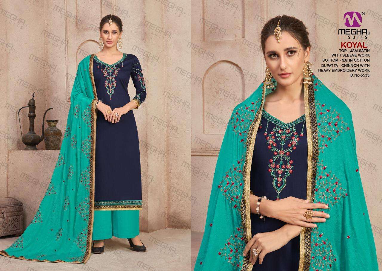 KOYAL BY MEGHALI SUITS 5535 TO 5540 SERIES BEAUTIFUL SUITS COLORFUL STYLISH FANCY CASUAL WEAR & ETHNIC WEAR JAM SATIN WITH EMBROIDERED DRESSES AT WHOLESALE PRICE