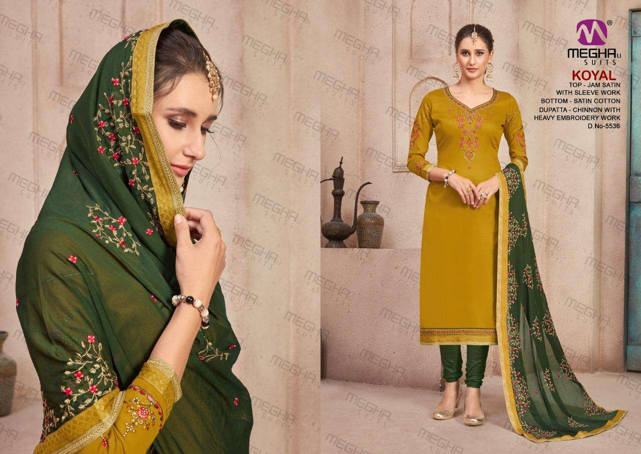 KOYAL BY MEGHALI SUITS 5535 TO 5540 SERIES BEAUTIFUL SUITS COLORFUL STYLISH FANCY CASUAL WEAR & ETHNIC WEAR JAM SATIN WITH EMBROIDERED DRESSES AT WHOLESALE PRICE