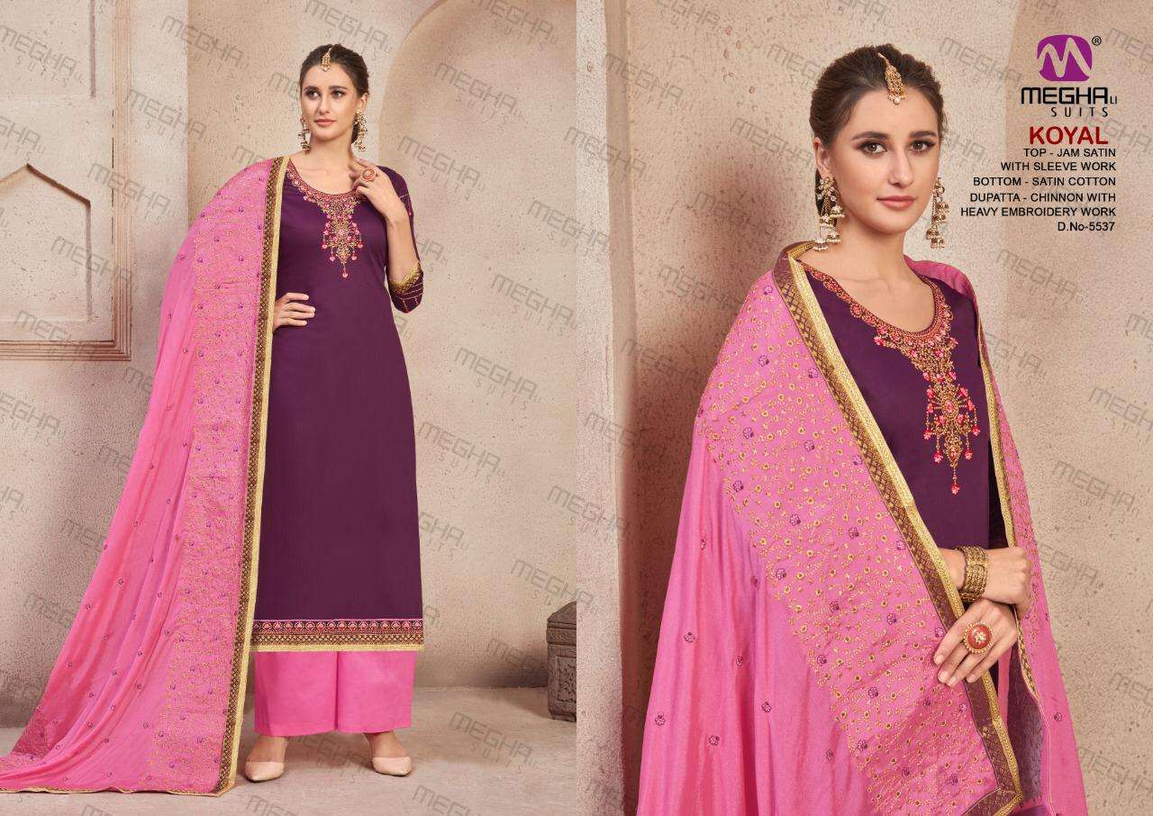 KOYAL BY MEGHALI SUITS 5535 TO 5540 SERIES BEAUTIFUL SUITS COLORFUL STYLISH FANCY CASUAL WEAR & ETHNIC WEAR JAM SATIN WITH EMBROIDERED DRESSES AT WHOLESALE PRICE