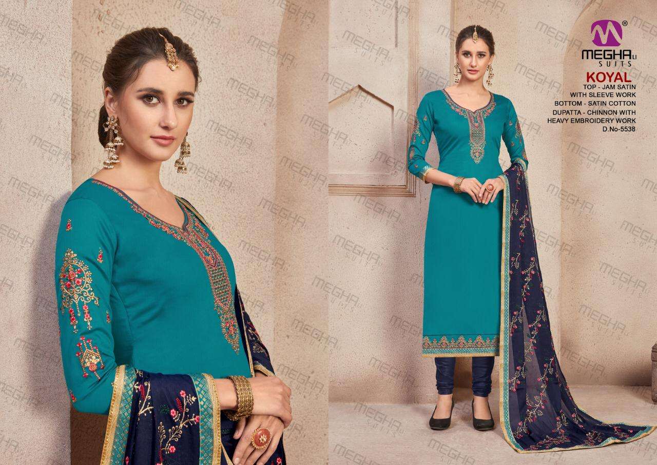 KOYAL BY MEGHALI SUITS 5535 TO 5540 SERIES BEAUTIFUL SUITS COLORFUL STYLISH FANCY CASUAL WEAR & ETHNIC WEAR JAM SATIN WITH EMBROIDERED DRESSES AT WHOLESALE PRICE