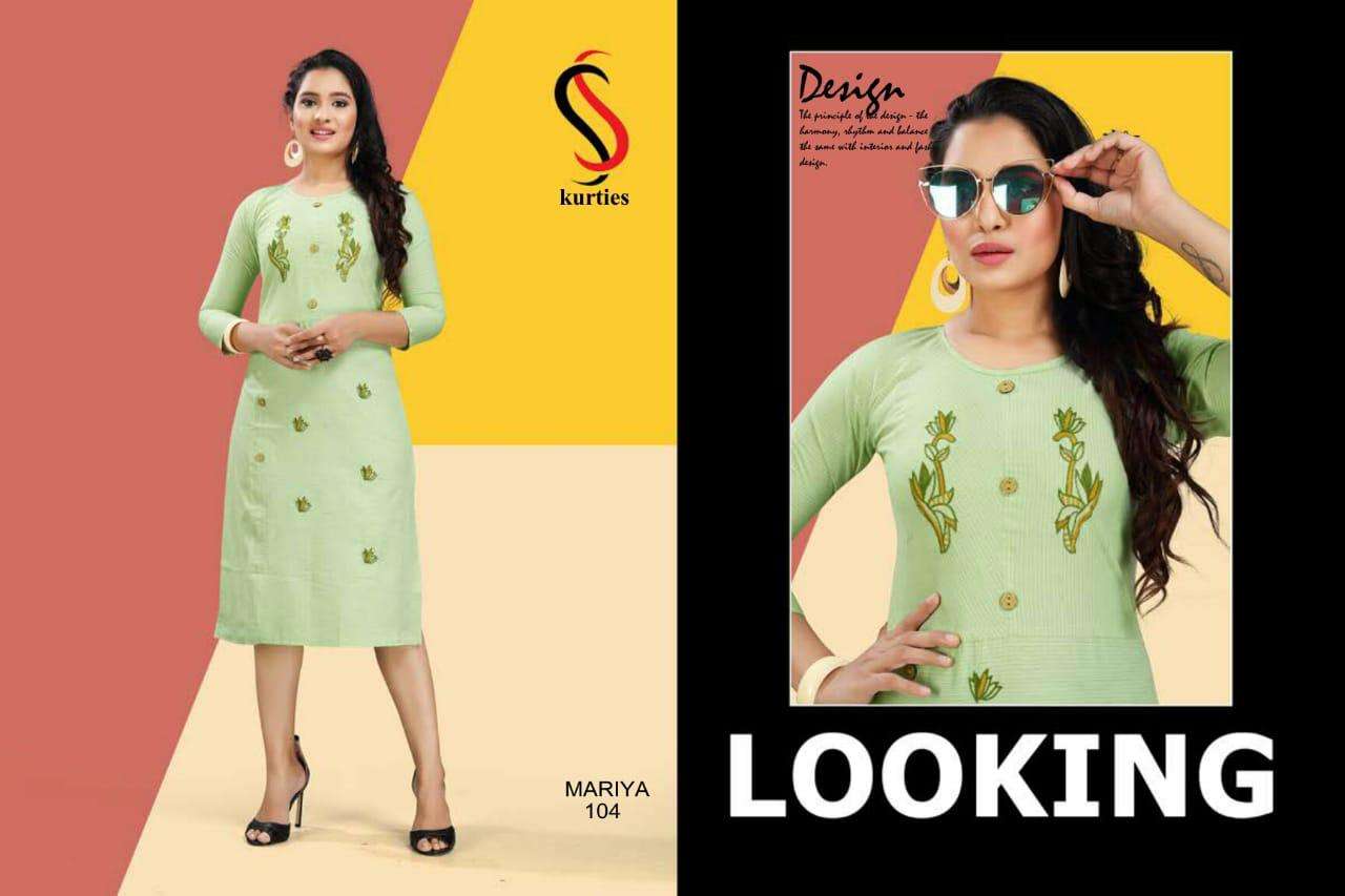 MARIYA BY S S KURTIS 101 TO 110 SERIES DESIGNER BEAUTIFUL STYLISH FANCY COLORFUL PARTY WEAR & ETHNIC WEAR & READY TO WEAR HANDLOOM COTTON KURTIS AT WHOLESALE PRICE