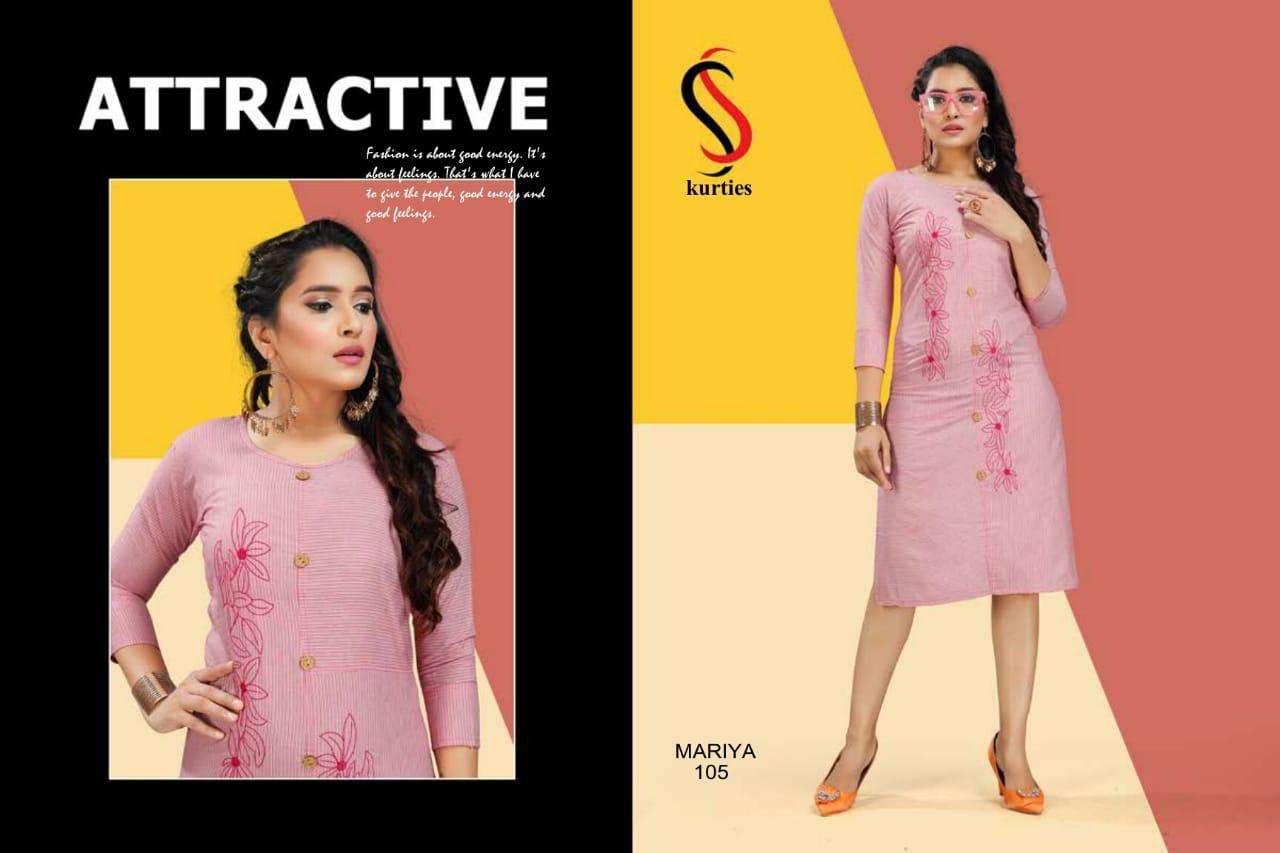MARIYA BY S S KURTIS 101 TO 110 SERIES DESIGNER BEAUTIFUL STYLISH FANCY COLORFUL PARTY WEAR & ETHNIC WEAR & READY TO WEAR HANDLOOM COTTON KURTIS AT WHOLESALE PRICE