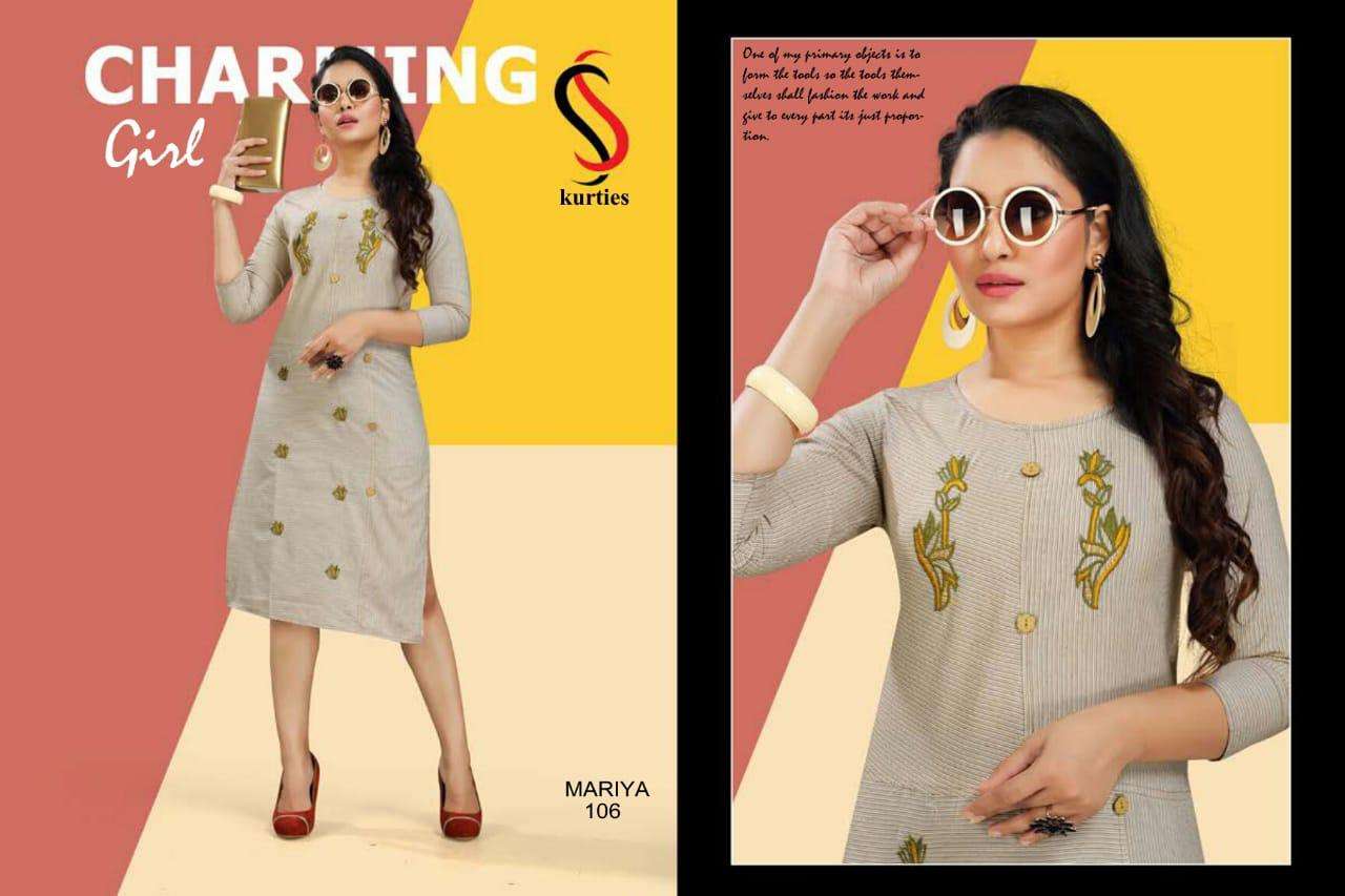 MARIYA BY S S KURTIS 101 TO 110 SERIES DESIGNER BEAUTIFUL STYLISH FANCY COLORFUL PARTY WEAR & ETHNIC WEAR & READY TO WEAR HANDLOOM COTTON KURTIS AT WHOLESALE PRICE