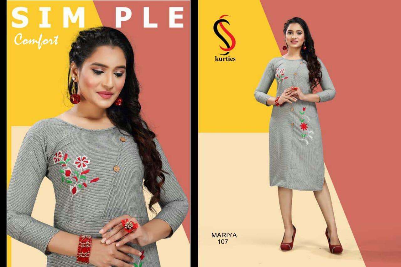 MARIYA BY S S KURTIS 101 TO 110 SERIES DESIGNER BEAUTIFUL STYLISH FANCY COLORFUL PARTY WEAR & ETHNIC WEAR & READY TO WEAR HANDLOOM COTTON KURTIS AT WHOLESALE PRICE
