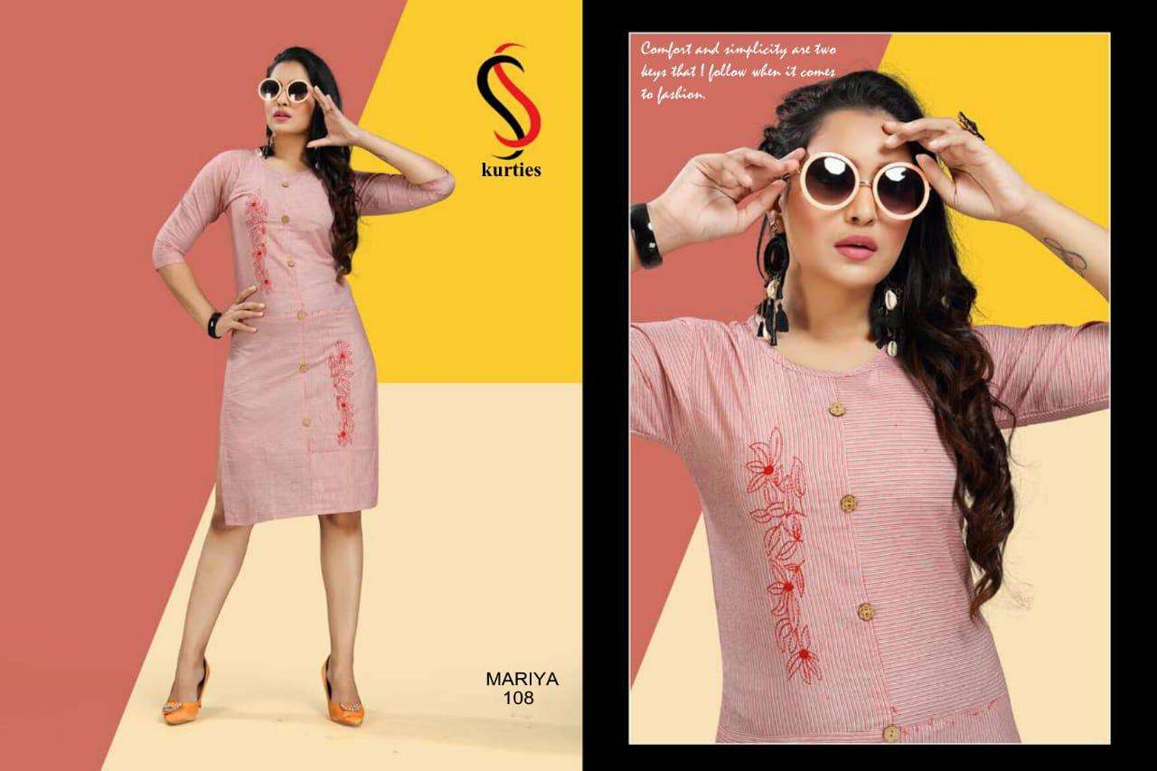 MARIYA BY S S KURTIS 101 TO 110 SERIES DESIGNER BEAUTIFUL STYLISH FANCY COLORFUL PARTY WEAR & ETHNIC WEAR & READY TO WEAR HANDLOOM COTTON KURTIS AT WHOLESALE PRICE