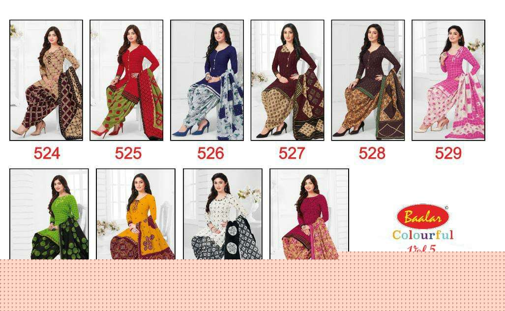 COLOURFUL VOL-5 BY BAALAR 504 TO 533 SERIES BEAUTIFUL SUITS STYLISH FANCY COLORFUL PARTY WEAR & OCCASIONAL WEAR FANCY PRINTED DRESSES AT WHOLESALE PRICE