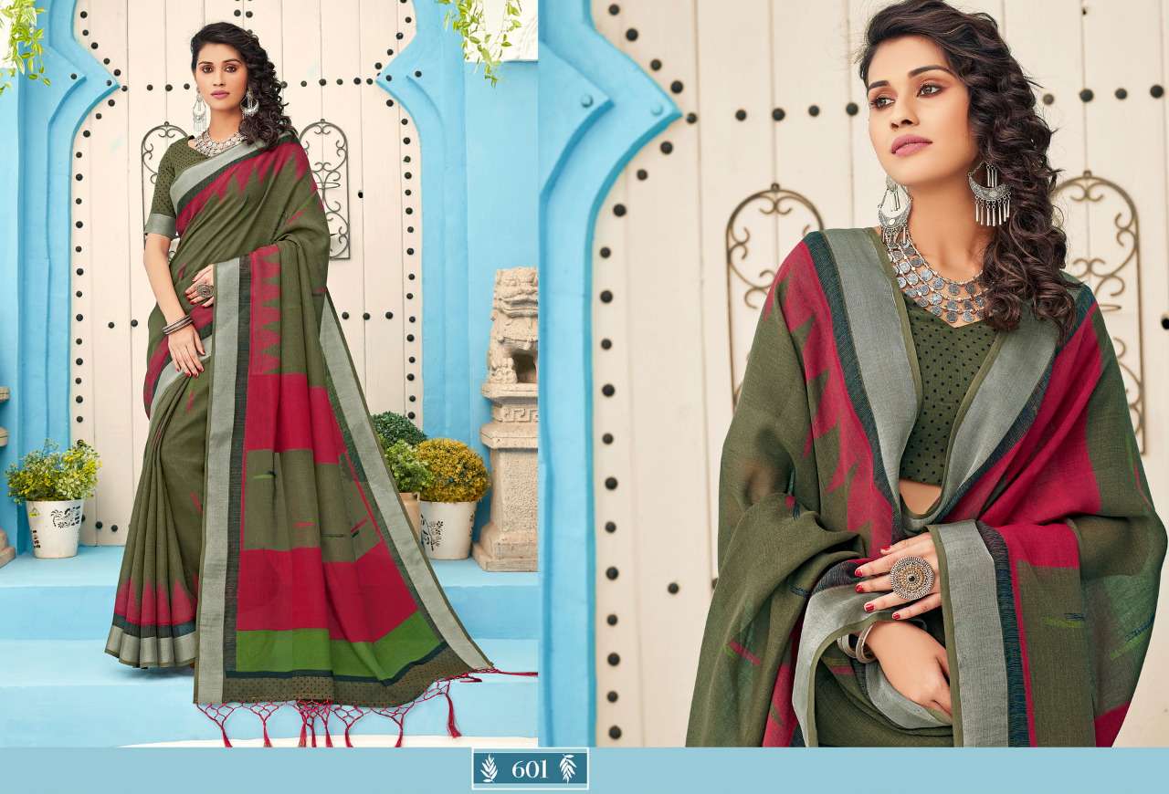 ANUPAMA BY STYLEWELL 601 TO 608 SERIES INDIAN TRADITIONAL WEAR COLLECTION BEAUTIFUL STYLISH FANCY COLORFUL PARTY WEAR & OCCASIONAL WEAR LINEN COTTON SAREES AT WHOLESALE PRICE