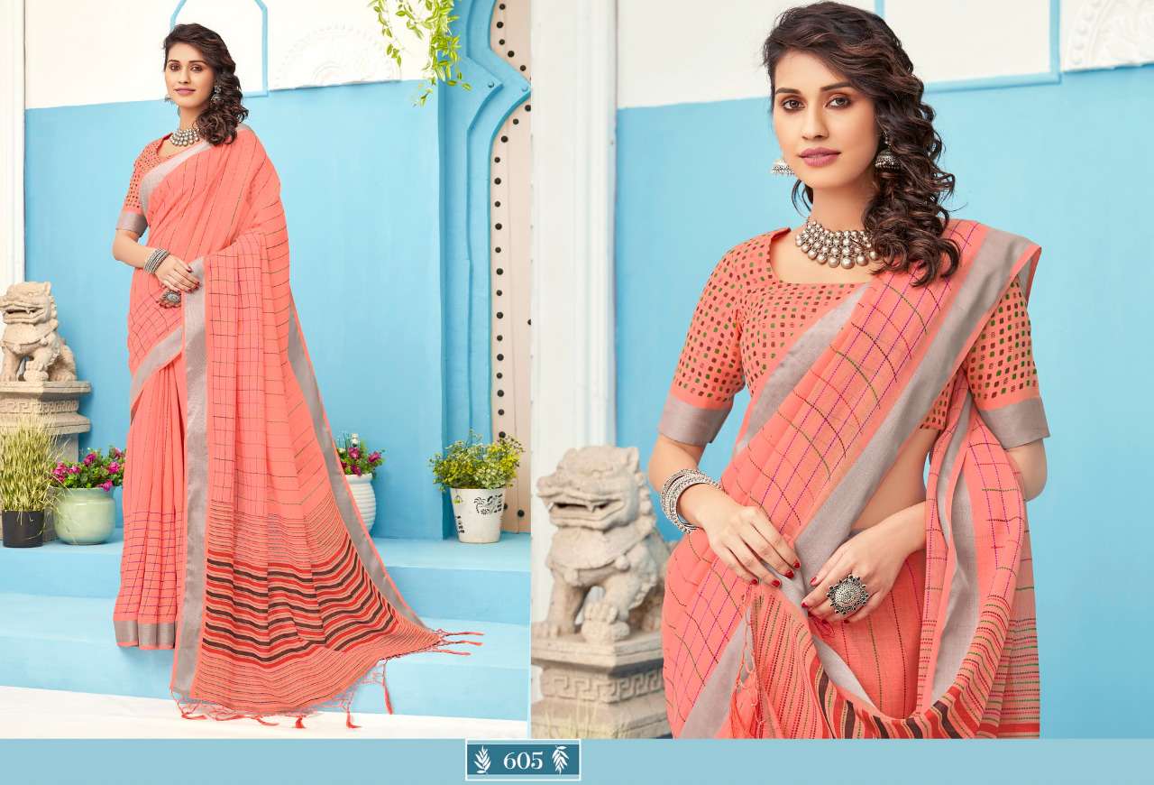 ANUPAMA BY STYLEWELL 601 TO 608 SERIES INDIAN TRADITIONAL WEAR COLLECTION BEAUTIFUL STYLISH FANCY COLORFUL PARTY WEAR & OCCASIONAL WEAR LINEN COTTON SAREES AT WHOLESALE PRICE