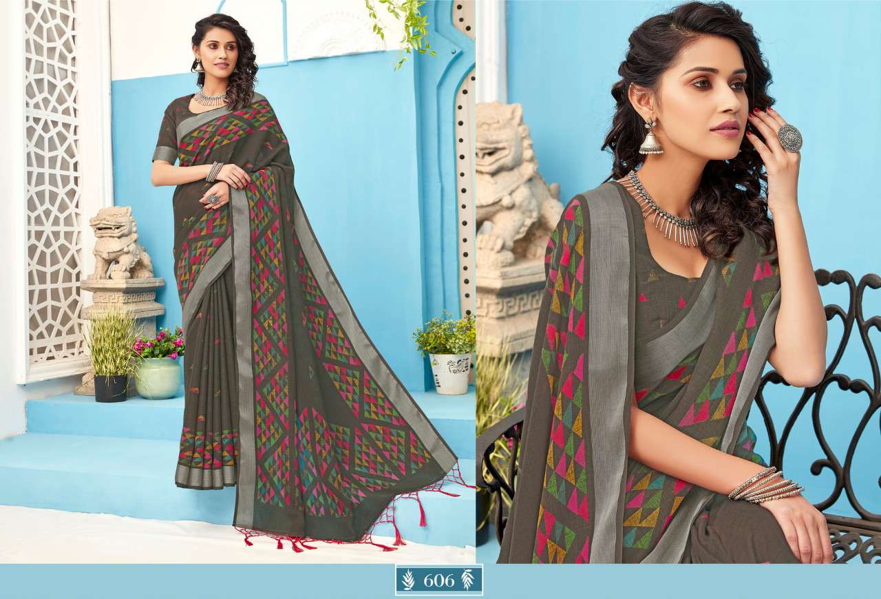 ANUPAMA BY STYLEWELL 601 TO 608 SERIES INDIAN TRADITIONAL WEAR COLLECTION BEAUTIFUL STYLISH FANCY COLORFUL PARTY WEAR & OCCASIONAL WEAR LINEN COTTON SAREES AT WHOLESALE PRICE
