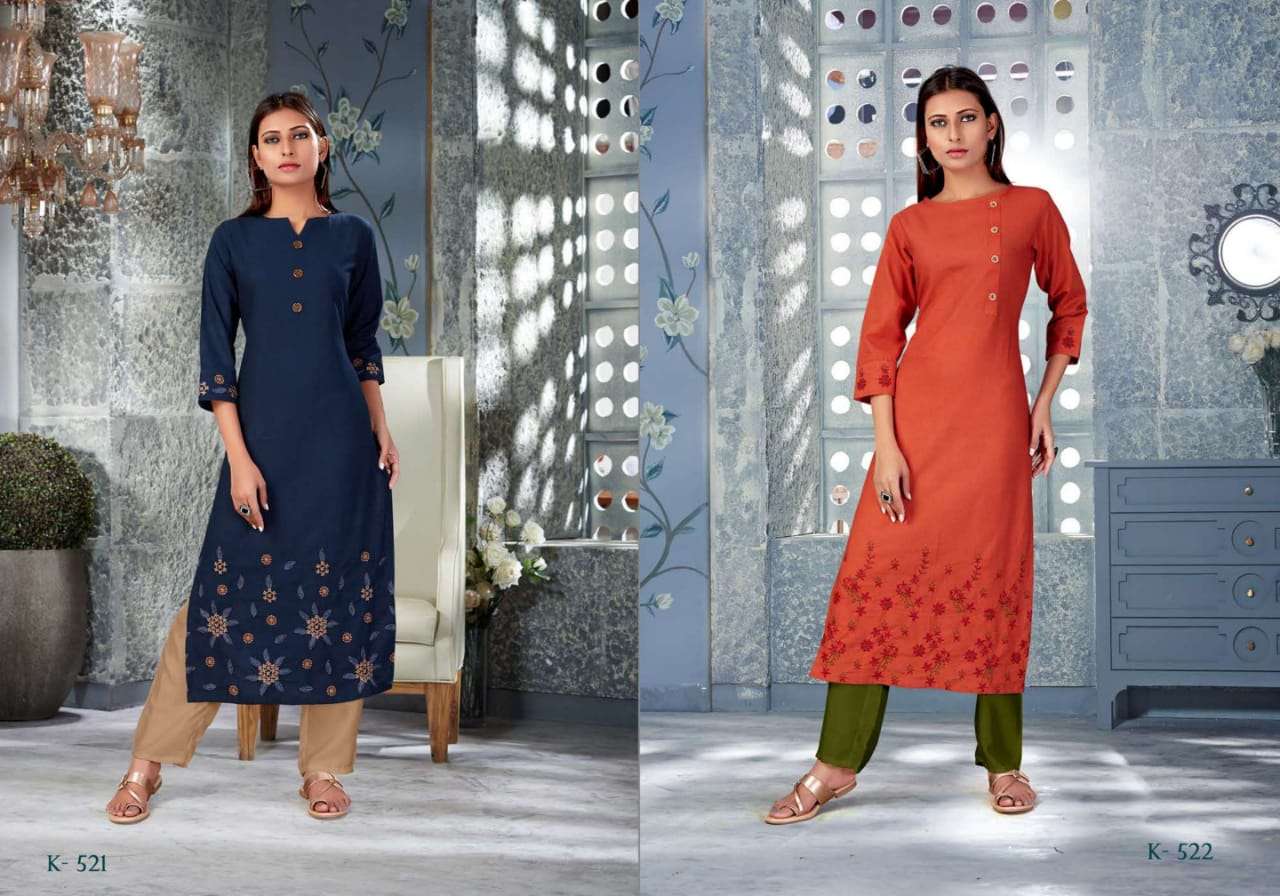 MEHAR BY SNAPSTYLE 520 TO 524 SERIES BEAUTIFUL STYLISH COLORFUL FANCY PARTY WEAR & ETHNIC WEAR & READY TO WEAR COTTON FLEX EMBROIDERED KURTIS AT WHOLESALE PRICE