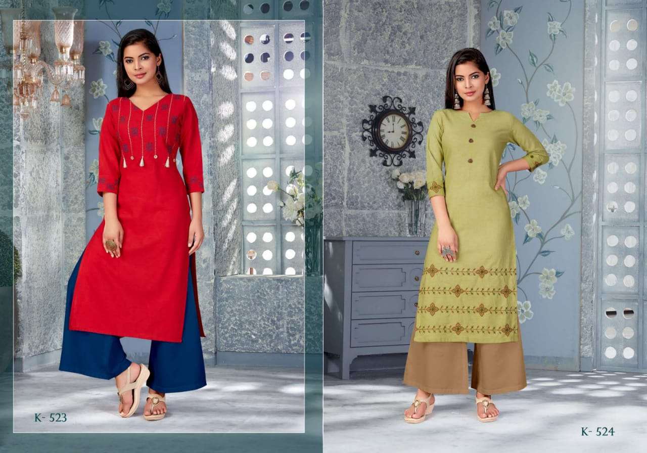 MEHAR BY SNAPSTYLE 520 TO 524 SERIES BEAUTIFUL STYLISH COLORFUL FANCY PARTY WEAR & ETHNIC WEAR & READY TO WEAR COTTON FLEX EMBROIDERED KURTIS AT WHOLESALE PRICE
