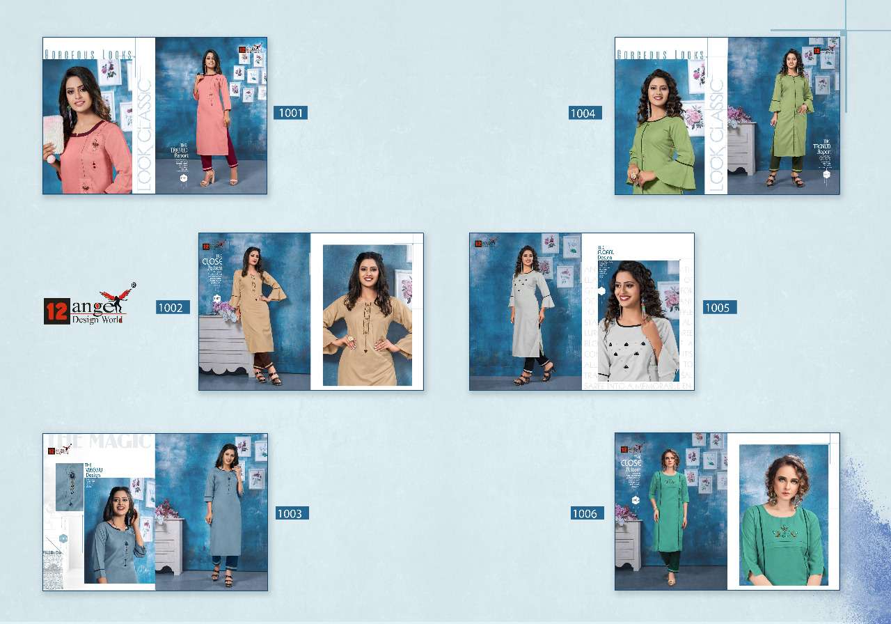 ISHA BY 12 ANGEL 1001 TO 1006 SERIES DESIGNER BEAUTIFUL COLORFUL STYLISH FANCY CASUAL WEAR & ETHNIC WEAR & READY TO WEAR HEAVY RUBBY COTTON KURTIS WITH BOTTOM AT WHOLESALE PRICE