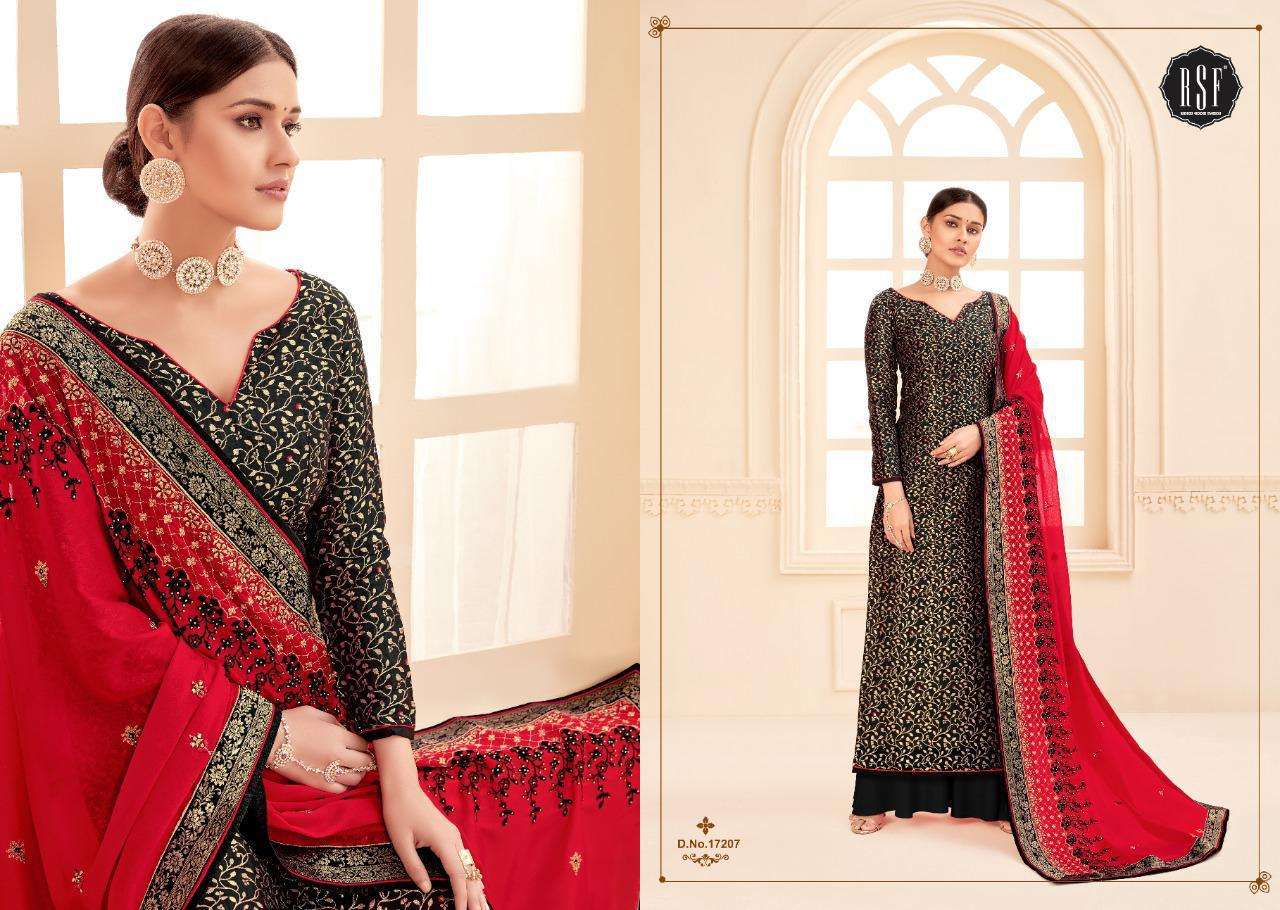 RSF HIT DESIGN 17207 BY RIDDHI SIDDHI FASHION DESIGNER SUITS BEAUTIFUL FANCY COLORFUL STYLISH PARTY WEAR & OCCASIONAL WEAR PURE SILK JACQUARD WITH HANDWORK DRESSES AT WHOLESALE PRICE