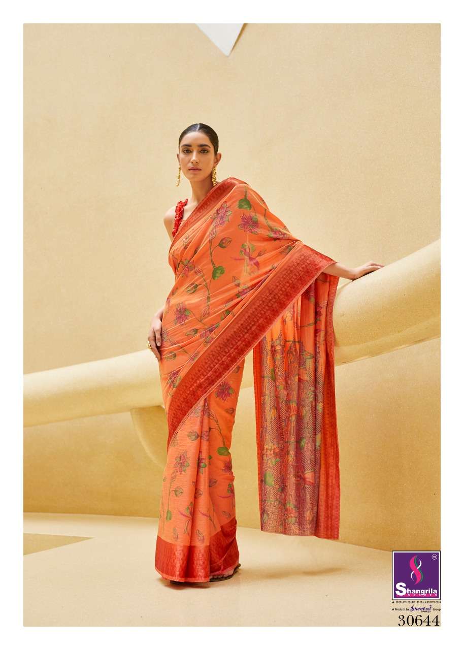 SONAM SILK BY SHANGRILA 30641 TO 30652 SERIES COLORFUL BEAUTIFUL FANCY PARTY WEAR & TRADITIONAL WEAR SOFT SATIN SILK DIGITAL PRINTED SAREES AT WHOLESALE PRICE
