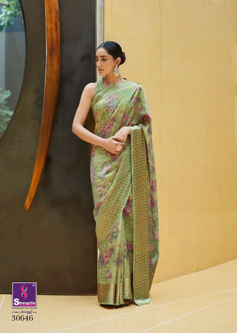 SONAM SILK BY SHANGRILA 30641 TO 30652 SERIES COLORFUL BEAUTIFUL FANCY PARTY WEAR & TRADITIONAL WEAR SOFT SATIN SILK DIGITAL PRINTED SAREES AT WHOLESALE PRICE