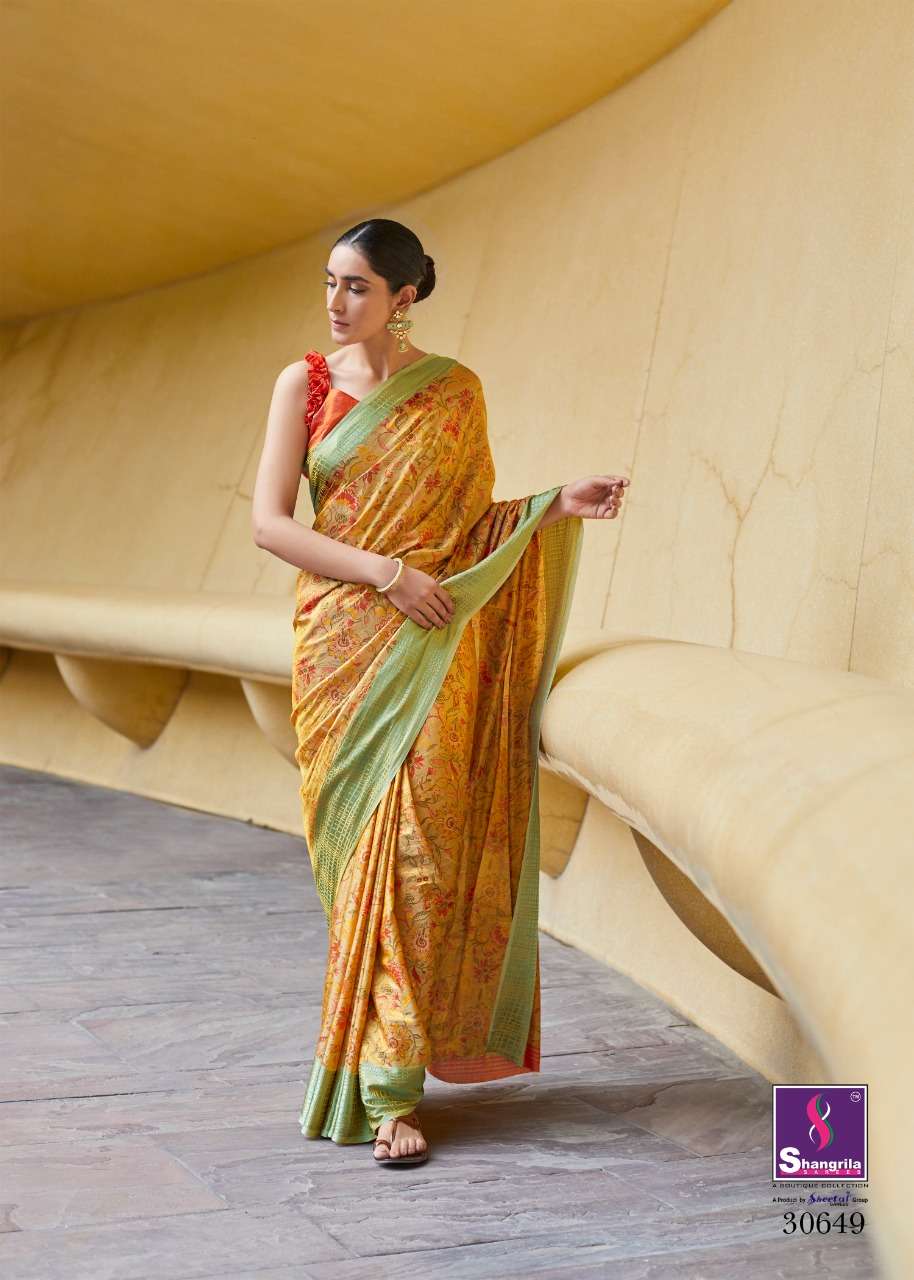 SONAM SILK BY SHANGRILA 30641 TO 30652 SERIES COLORFUL BEAUTIFUL FANCY PARTY WEAR & TRADITIONAL WEAR SOFT SATIN SILK DIGITAL PRINTED SAREES AT WHOLESALE PRICE