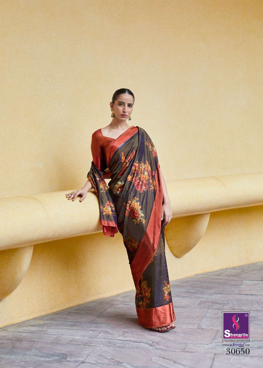 SONAM SILK BY SHANGRILA 30641 TO 30652 SERIES COLORFUL BEAUTIFUL FANCY PARTY WEAR & TRADITIONAL WEAR SOFT SATIN SILK DIGITAL PRINTED SAREES AT WHOLESALE PRICE