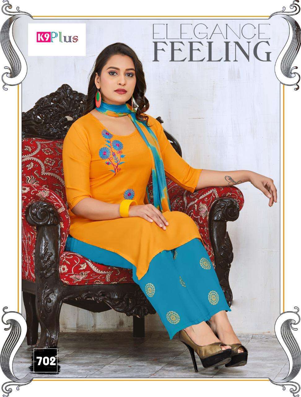 PATIYALA ROSE 701 SERIES BY K9 PLUS 701 TO 708 SERIES BEAUTIFUL SUITS STYLISH FANCY COLORFUL PARTY WEAR & OCCASIONAL WEAR RAYON 14 KG HEAVY WORK DRESSES AT WHOLESALE PRICE