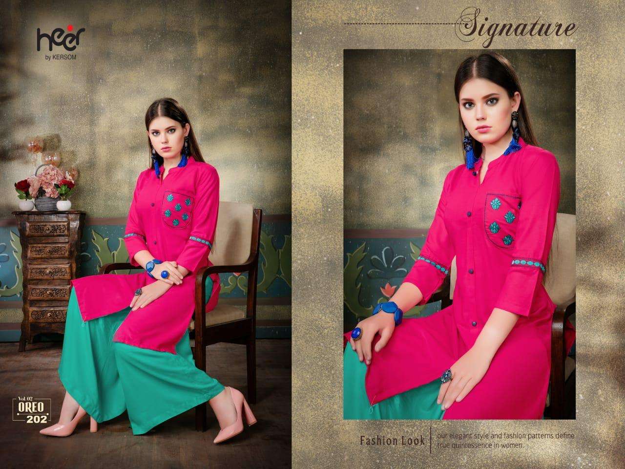 OREO VOL-2 BY HEER 201 TO 210 SERIES BEAUTIFUL STYLISH FANCY COLORFUL CASUAL WEAR & ETHNIC WEAR & READY TO WEAR HEAVY RAYON PRINTED KURTIS AT WHOLESALE PRICE