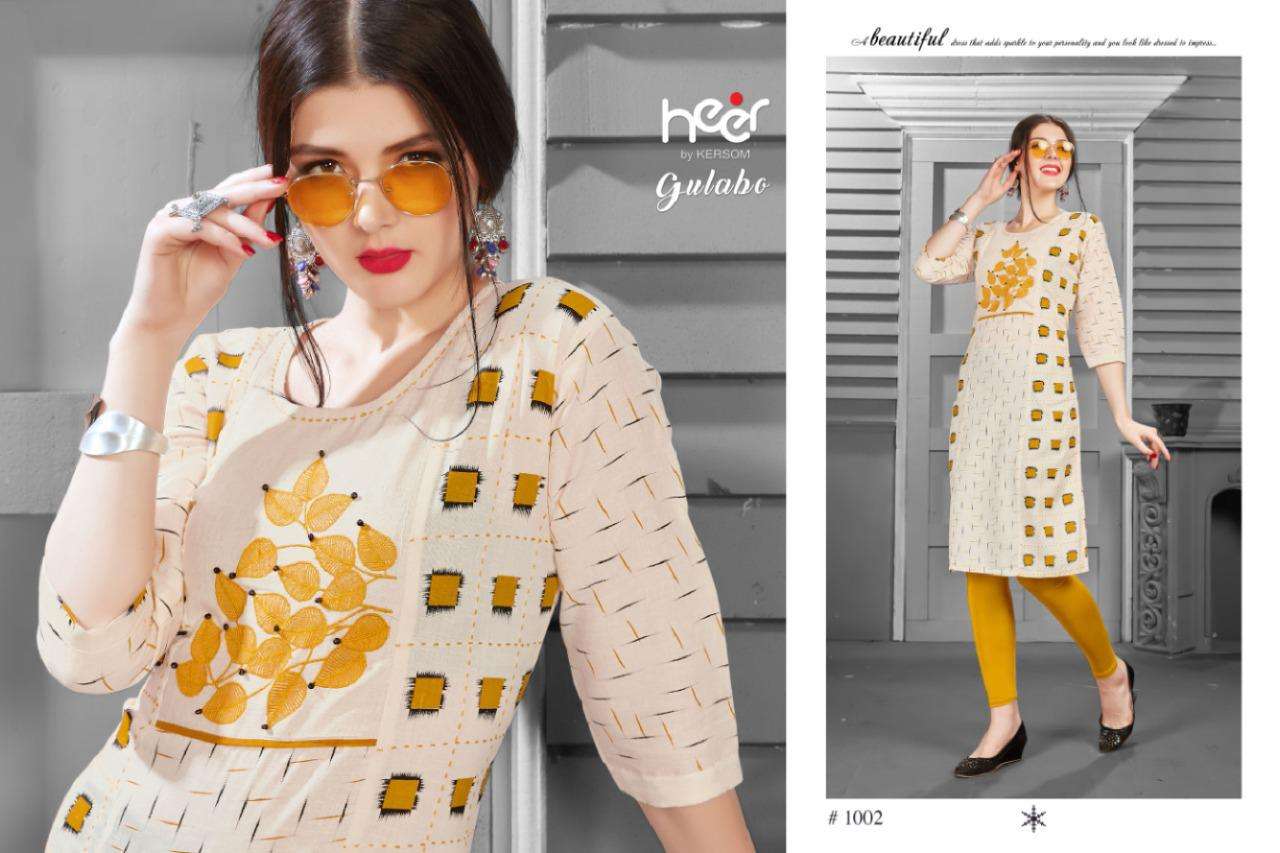 GULABO BY HEER 1001 TO 1008 SERIES BEAUTIFUL STYLISH FANCY COLORFUL CASUAL WEAR & ETHNIC WEAR & READY TO WEAR HEAVY COTTON PRINTED KURTIS AT WHOLESALE PRICE