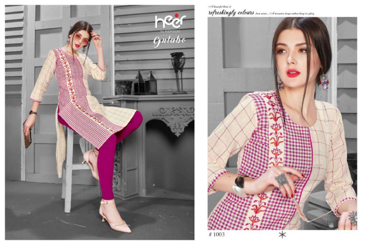 GULABO BY HEER 1001 TO 1008 SERIES BEAUTIFUL STYLISH FANCY COLORFUL CASUAL WEAR & ETHNIC WEAR & READY TO WEAR HEAVY COTTON PRINTED KURTIS AT WHOLESALE PRICE