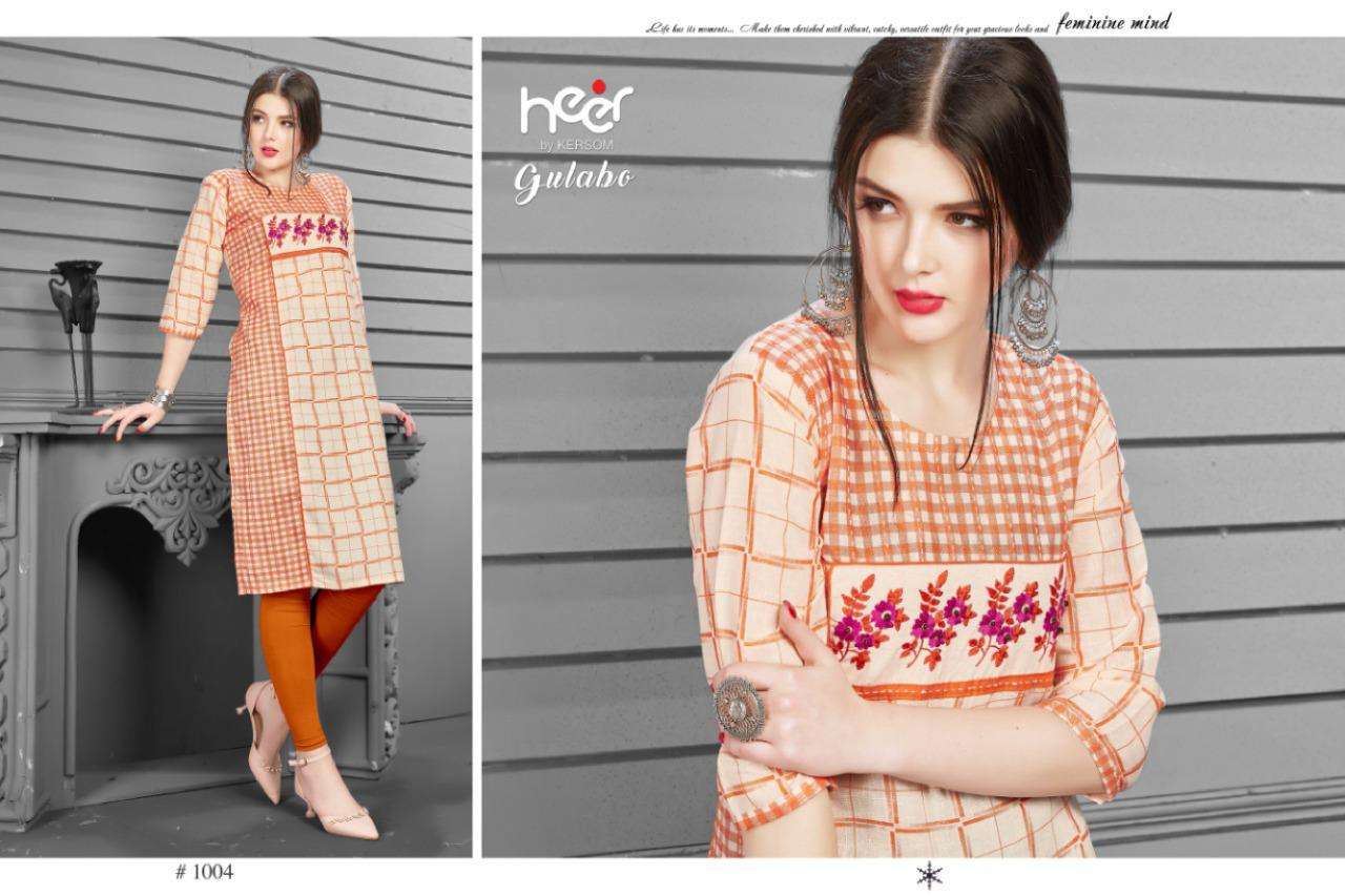 GULABO BY HEER 1001 TO 1008 SERIES BEAUTIFUL STYLISH FANCY COLORFUL CASUAL WEAR & ETHNIC WEAR & READY TO WEAR HEAVY COTTON PRINTED KURTIS AT WHOLESALE PRICE