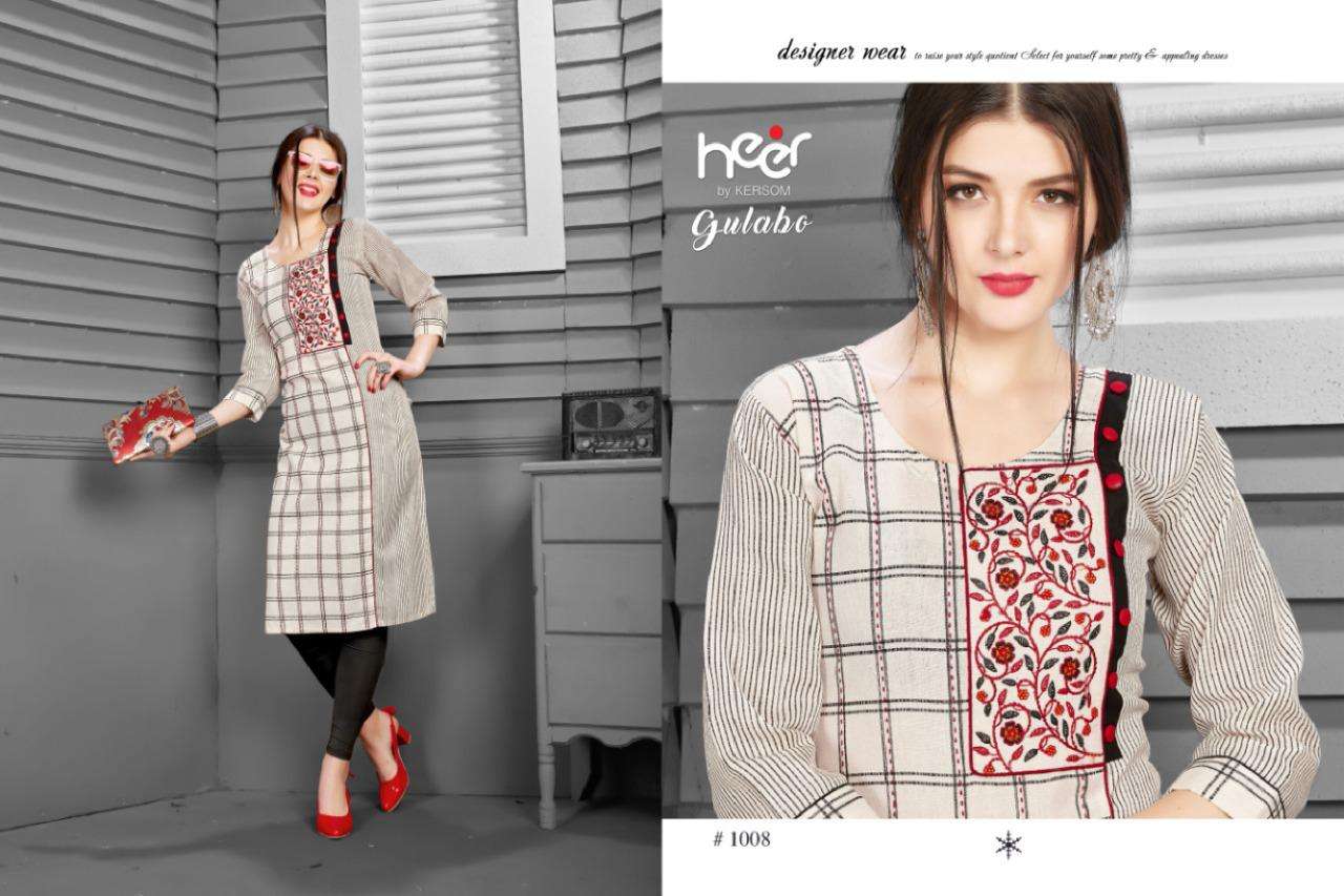 GULABO BY HEER 1001 TO 1008 SERIES BEAUTIFUL STYLISH FANCY COLORFUL CASUAL WEAR & ETHNIC WEAR & READY TO WEAR HEAVY COTTON PRINTED KURTIS AT WHOLESALE PRICE