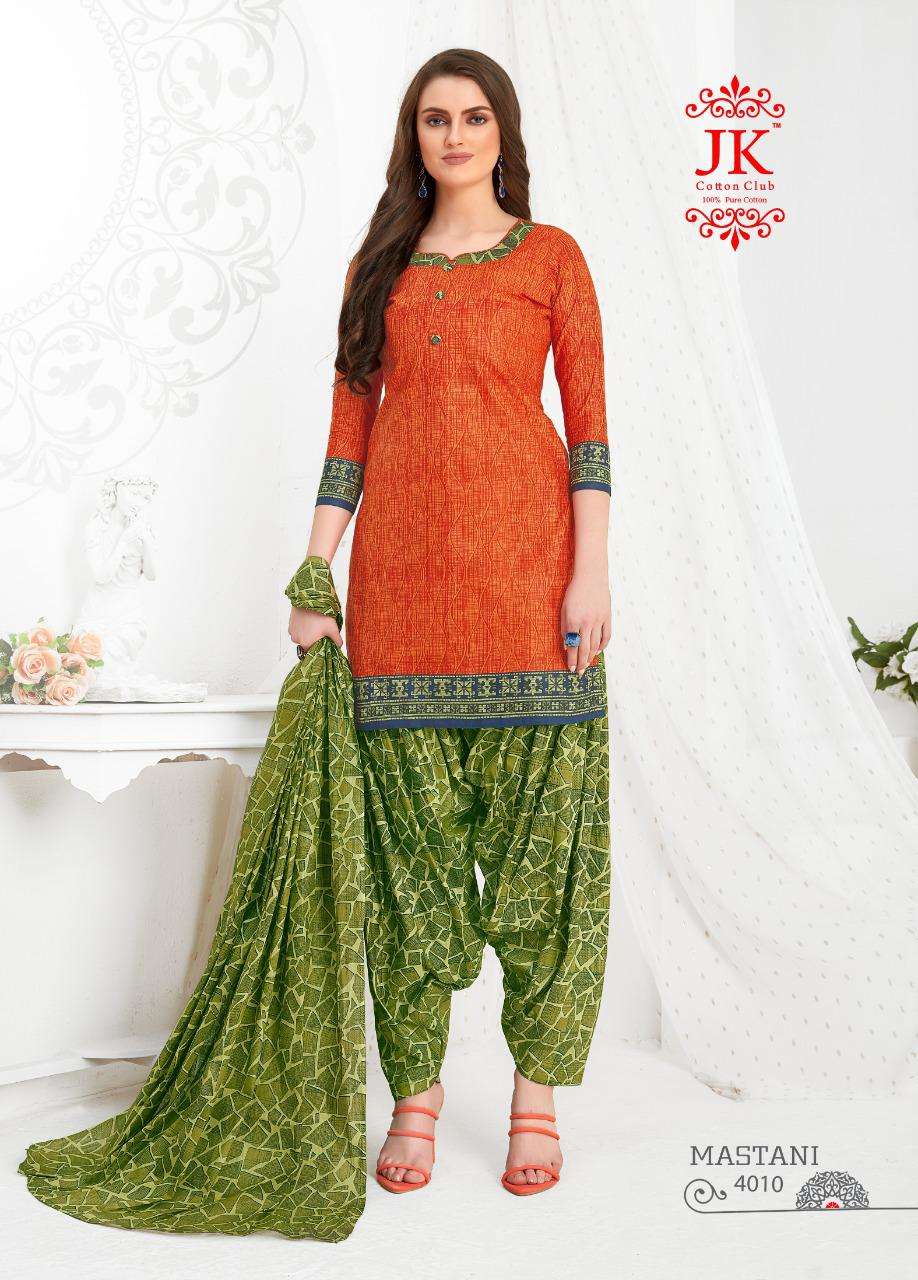 MASTANI VOL-4 BY JK COTTON CLUB 4001 TO 4010 SERIES DESIGNER SUITS STYLISH DESIGNER COLORFUL FANCY BEAUTIFUL PARTY WEAR & ETHNIC WEAR COTTON PRINTED DRESSES AT WHOLESALE PRICE