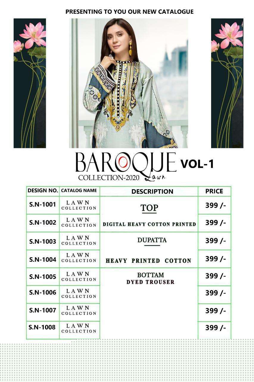 BAROQUE LAWN COLLECTION-2020 BY FASHID WHOLESALE 1001 TO 1008 SERIES DESIGNER SUITS STYLISH DESIGNER COLORFUL FANCY BEAUTIFUL PARTY WEAR & ETHNIC WEAR PURE CAMBRIC LAWN DRESSES AT WHOLESALE PRICE
