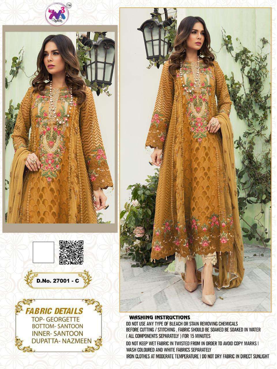 MARIA.B 27001 COLOURS BY M3 FASHION 27001-A TO 27001-G SERIES DESIGNER FESTIVE PAKISTANI SUITS COLLECTION BEAUTIFUL STYLISH FANCY COLORFUL PARTY WEAR & OCCASIONAL WEAR GEORGETTE WITH EMBROIDERED DRESSES AT WHOLESALE PRICE