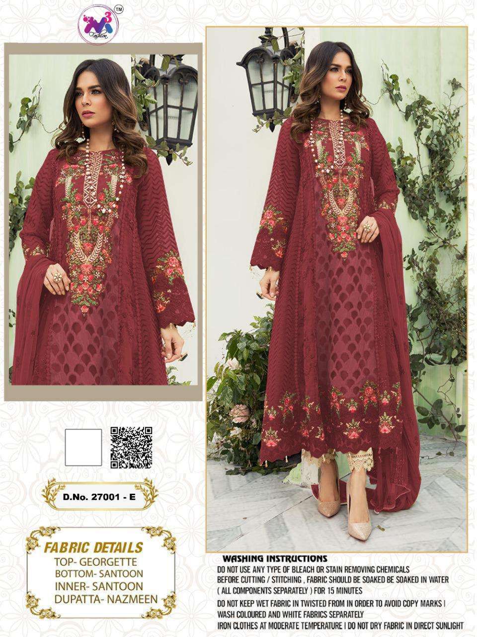 MARIA.B 27001 COLOURS BY M3 FASHION 27001-A TO 27001-G SERIES DESIGNER FESTIVE PAKISTANI SUITS COLLECTION BEAUTIFUL STYLISH FANCY COLORFUL PARTY WEAR & OCCASIONAL WEAR GEORGETTE WITH EMBROIDERED DRESSES AT WHOLESALE PRICE