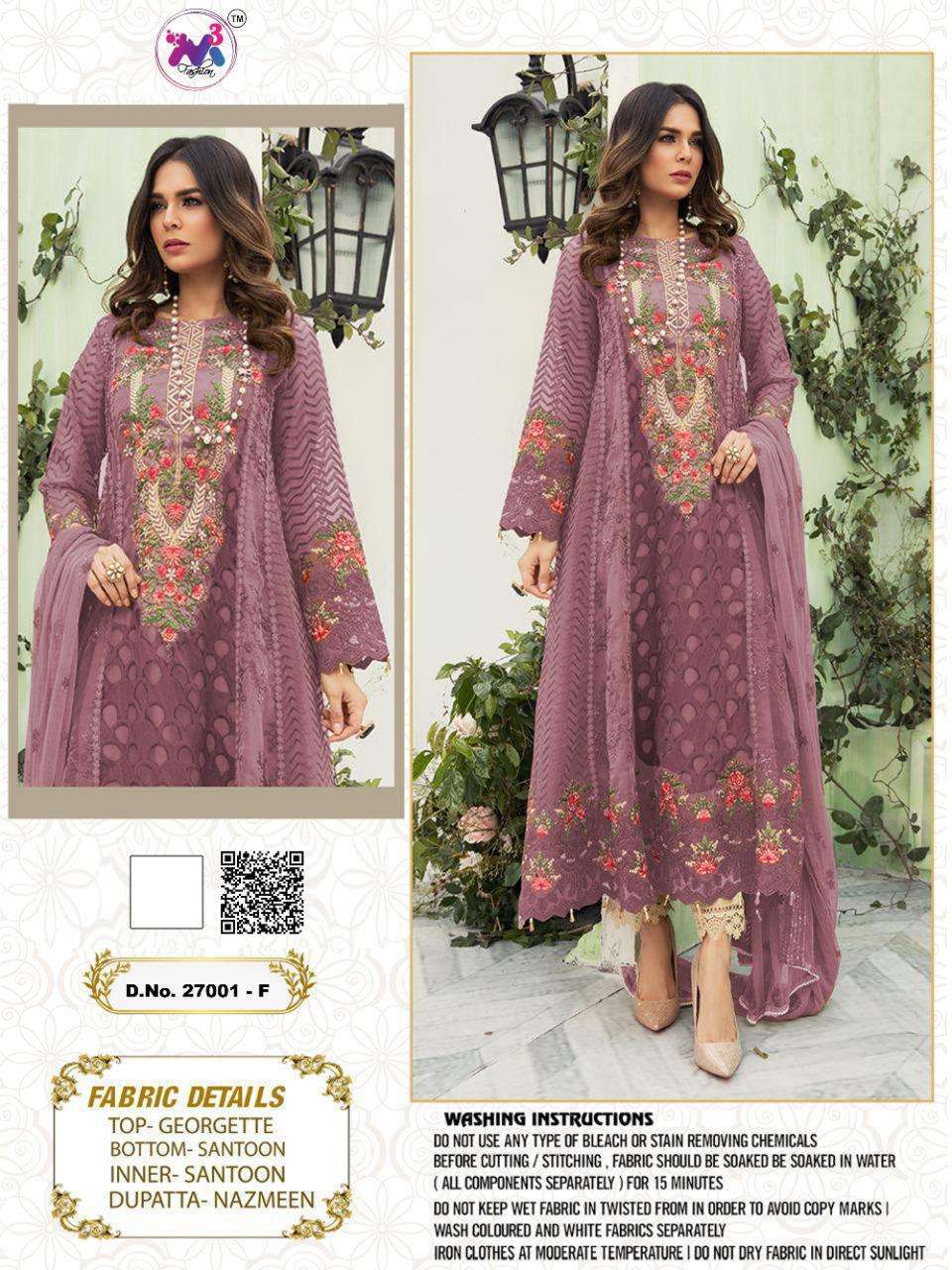 MARIA.B 27001 COLOURS BY M3 FASHION 27001-A TO 27001-G SERIES DESIGNER FESTIVE PAKISTANI SUITS COLLECTION BEAUTIFUL STYLISH FANCY COLORFUL PARTY WEAR & OCCASIONAL WEAR GEORGETTE WITH EMBROIDERED DRESSES AT WHOLESALE PRICE