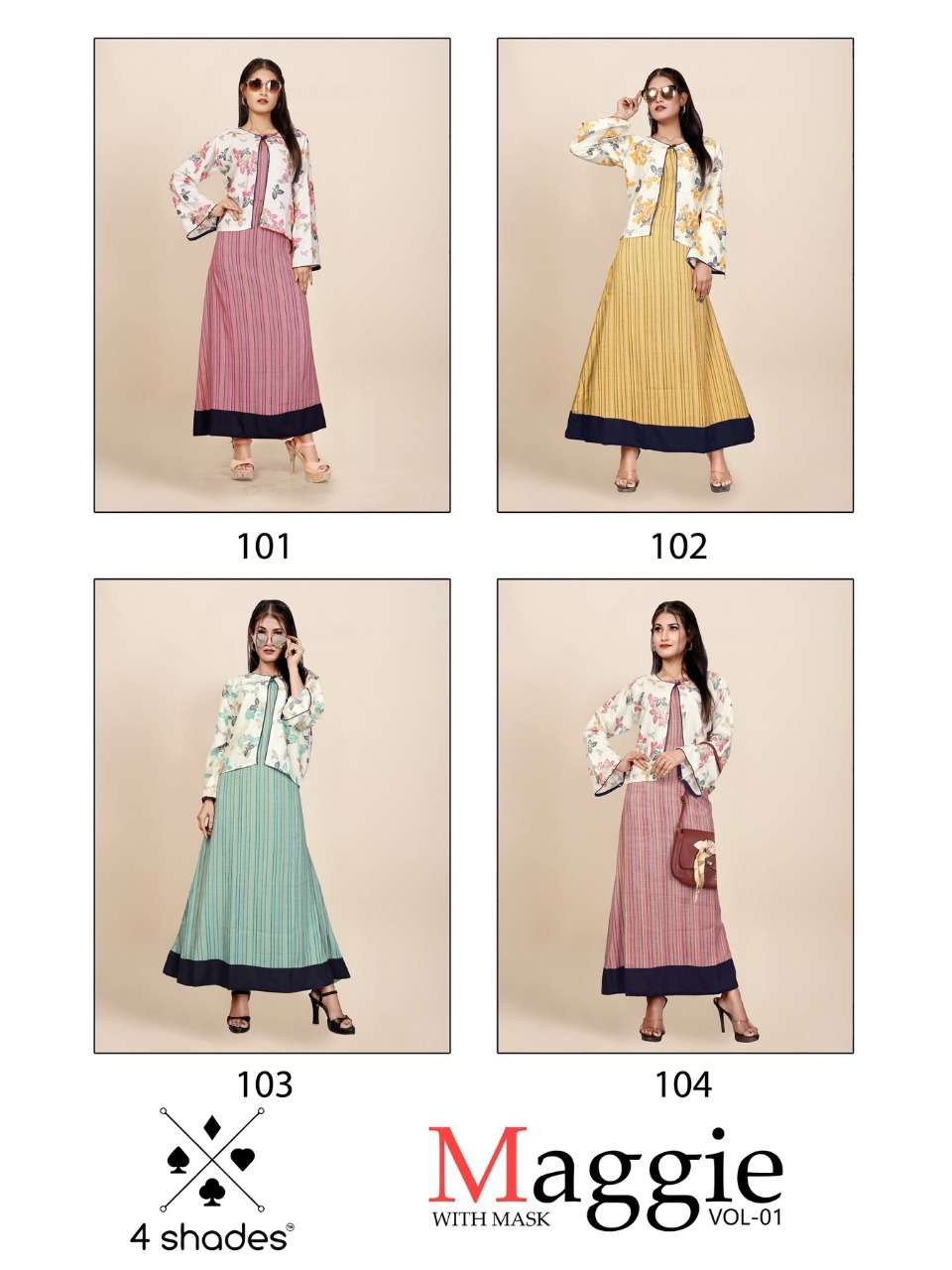 MAGGIE BY 4 SHADES 101 TO 104 SERIES BEAUTIFUL STYLISH FANCY COLORFUL CASUAL WEAR & ETHNIC WEAR PURE RAYON PRINTED KURTIS AT WHOLESALE PRICE