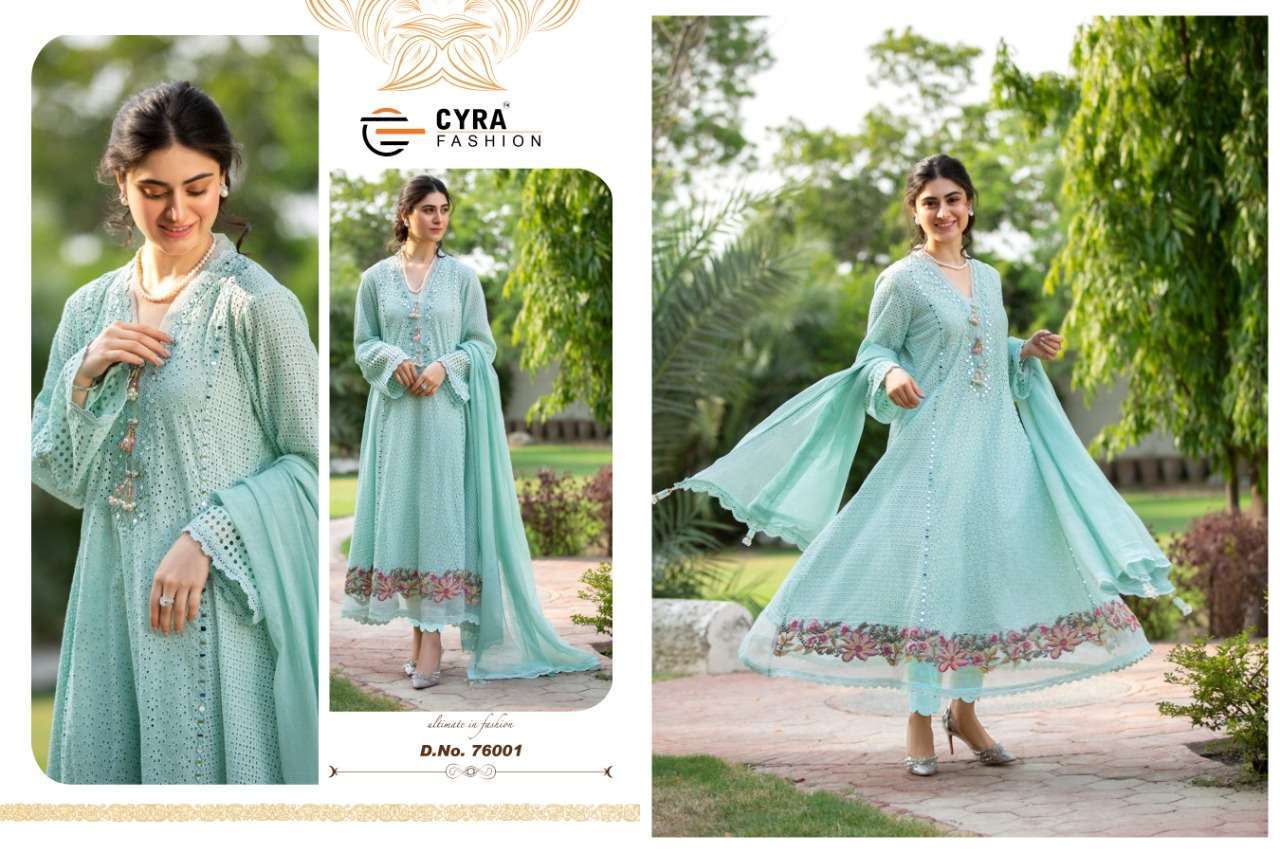 SOBIA NAZIR BY CYRA FASHION 76001 TO 76003 SERIES BEAUTIFUL WINTER COLLECTION SUITS STYLISH FANCY COLORFUL CASUAL WEAR & ETHNIC WEAR PURE JAM COTTON WITH CHICKEN EMBROIDERY DRESSES AT WHOLESALE PRICE