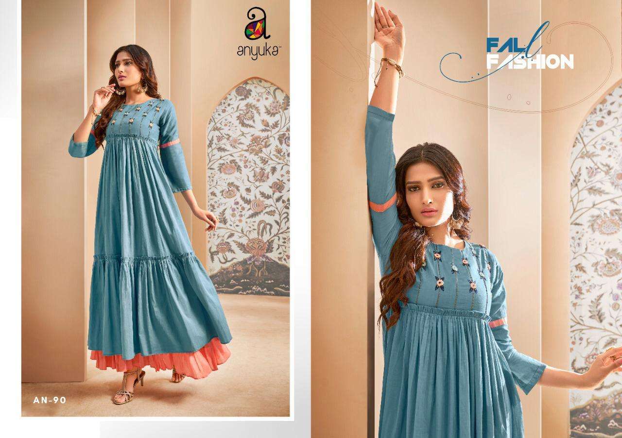 BLUSH BY ANYUKA 90 TO 94 SERIES BEAUTIFUL STYLISH FANCY COLORFUL CASUAL WEAR & ETHNIC WEAR & READY TO WEAR COTTON MAL MAL PRINTED GOWNS AT WHOLESALE PRICE