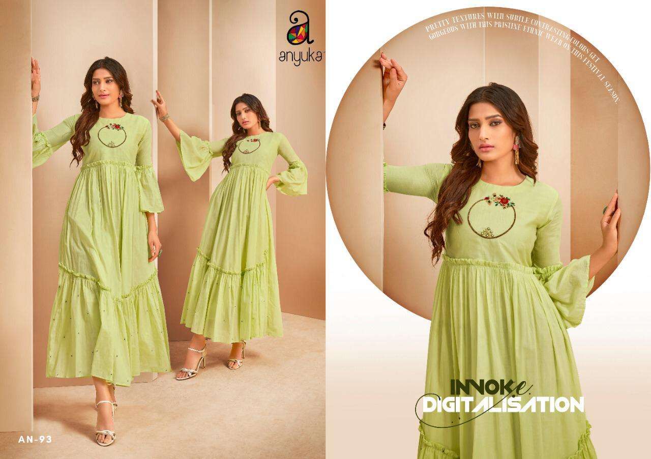 BLUSH BY ANYUKA 90 TO 94 SERIES BEAUTIFUL STYLISH FANCY COLORFUL CASUAL WEAR & ETHNIC WEAR & READY TO WEAR COTTON MAL MAL PRINTED GOWNS AT WHOLESALE PRICE