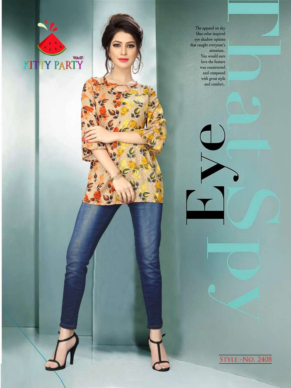 KITTY PARTY VOL-7 BY WATERMELON 2401 TO 2410 SERIES STYLISH FANCY BEAUTIFUL COLORFUL CASUAL WEAR & ETHNIC WEAR RAYON PRINTED 14 KG TOPS AT WHOLESALE PRICE