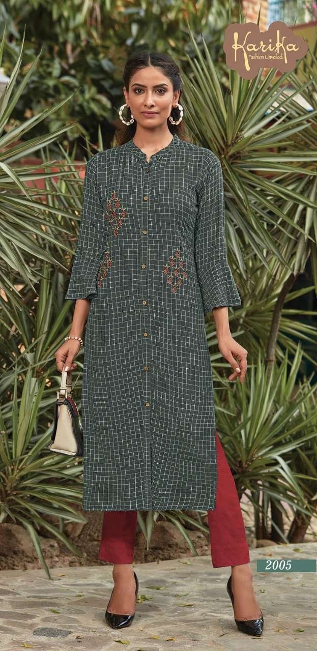 CHEX BY KARIKA 2001 TO 2006 SERIES STYLISH FANCY BEAUTIFUL COLORFUL CASUAL WEAR & ETHNIC WEAR VISCOSE RAYON PRINTED WITH EMBROIDERY KURTIS AT WHOLESALE PRICE
