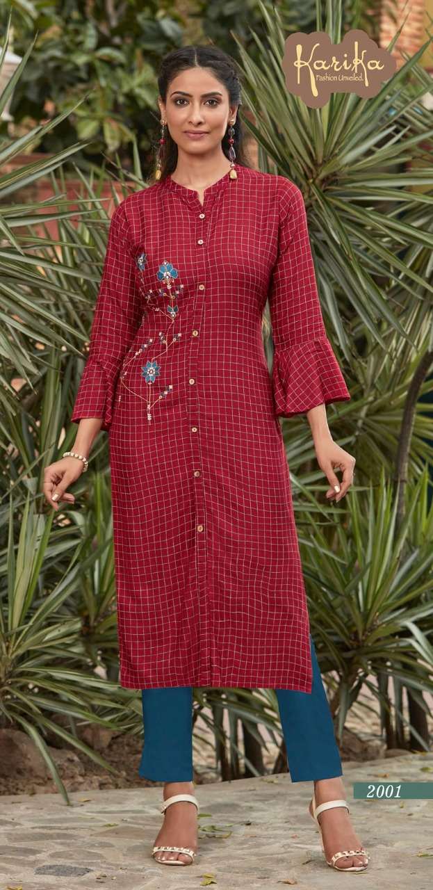 CHEX BY KARIKA 2001 TO 2006 SERIES STYLISH FANCY BEAUTIFUL COLORFUL CASUAL WEAR & ETHNIC WEAR VISCOSE RAYON PRINTED WITH EMBROIDERY KURTIS AT WHOLESALE PRICE