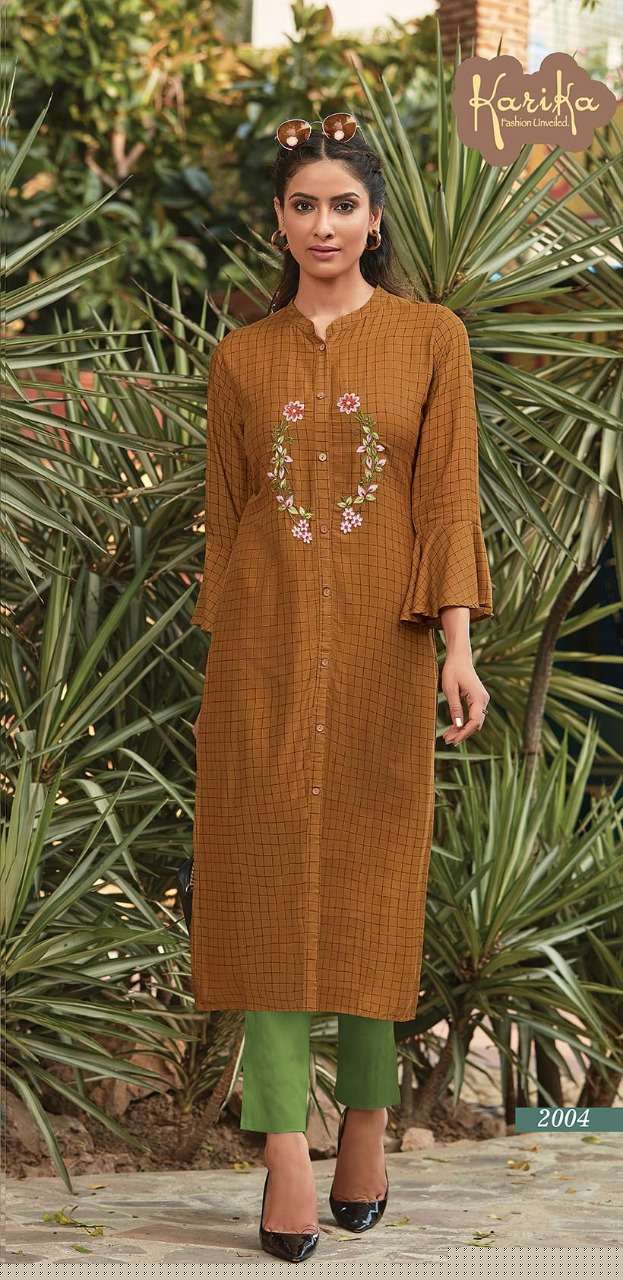 CHEX BY KARIKA 2001 TO 2006 SERIES STYLISH FANCY BEAUTIFUL COLORFUL CASUAL WEAR & ETHNIC WEAR VISCOSE RAYON PRINTED WITH EMBROIDERY KURTIS AT WHOLESALE PRICE