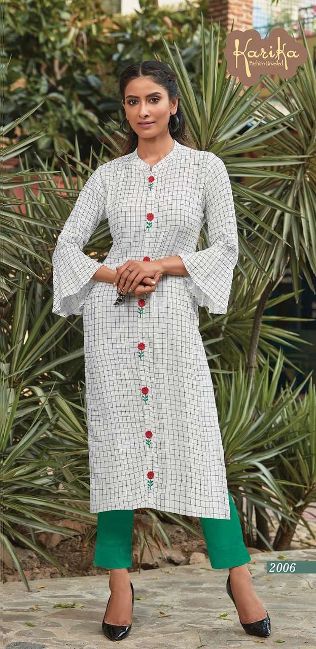 CHEX BY KARIKA 2001 TO 2006 SERIES STYLISH FANCY BEAUTIFUL COLORFUL CASUAL WEAR & ETHNIC WEAR VISCOSE RAYON PRINTED WITH EMBROIDERY KURTIS AT WHOLESALE PRICE