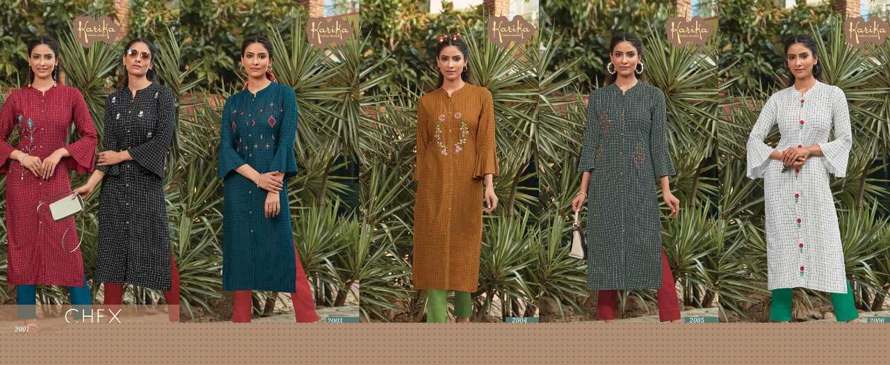 CHEX BY KARIKA 2001 TO 2006 SERIES STYLISH FANCY BEAUTIFUL COLORFUL CASUAL WEAR & ETHNIC WEAR VISCOSE RAYON PRINTED WITH EMBROIDERY KURTIS AT WHOLESALE PRICE