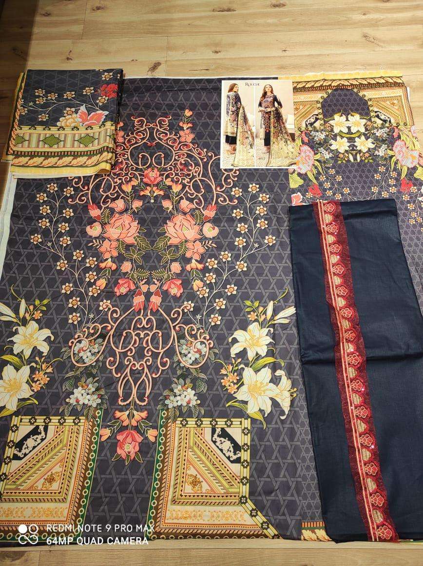 CHEVRON BY ROUCHE 401 TO 404 SERIES DESIGNER PAKISTANI SUITS BEAUTIFUL STYLISH FANCY COLORFUL PARTY WEAR & OCCASIONAL WEAR HEAVY COTTON JAM SATIN PRINT WITH EMBROIDERY DRESSES AT WHOLESALE PRICE