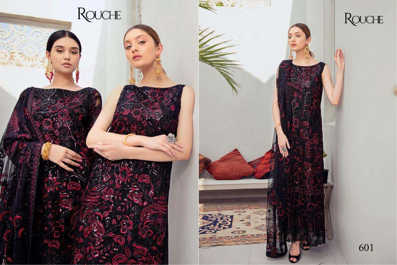 RANGOON BY ROUCHE 601 TO 604 SERIES BEAUTIFUL SUITS COLORFUL STYLISH FANCY CASUAL WEAR & ETHNIC WEAR HEAVY FAUX GEORGETTE WITH EMBROIDERY DRESSES AT WHOLESALE PRICE