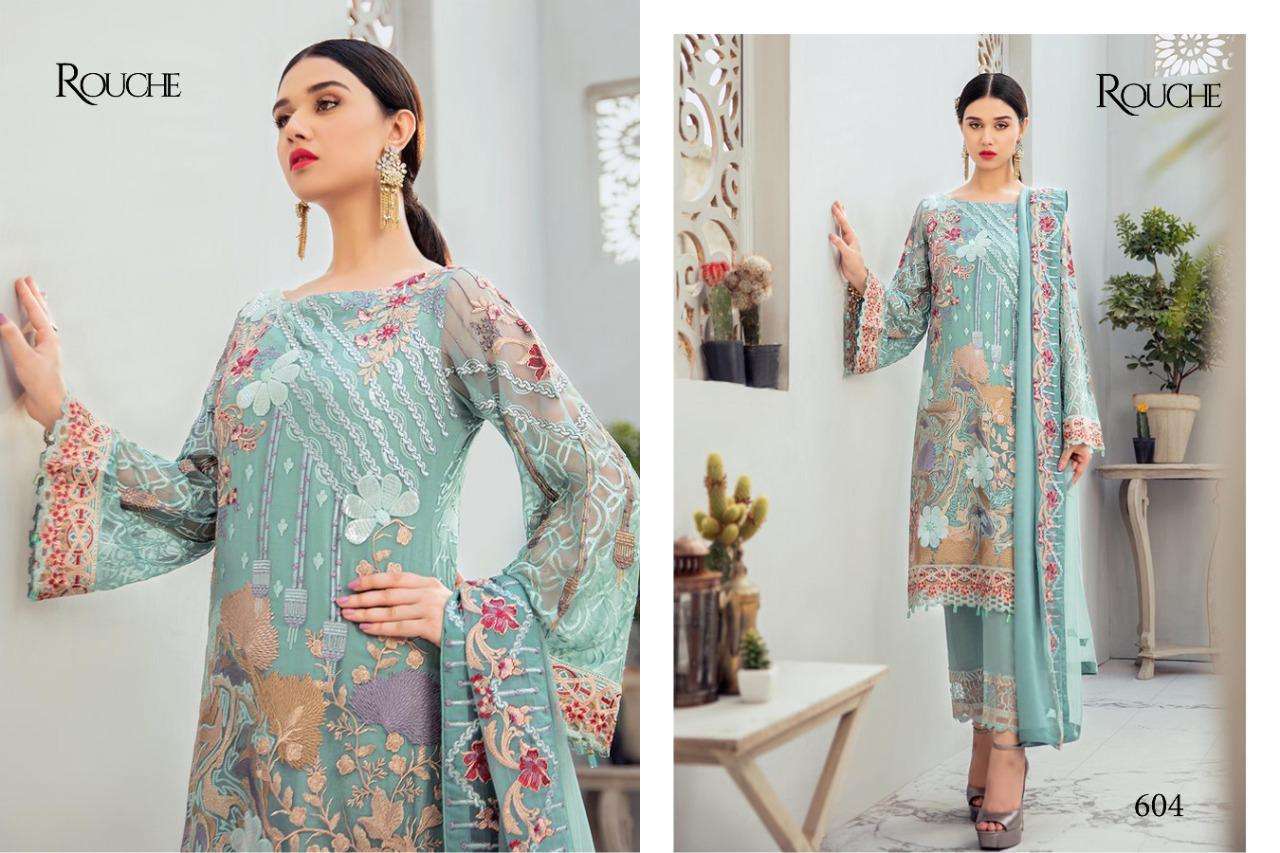 RANGOON BY ROUCHE 601 TO 604 SERIES BEAUTIFUL SUITS COLORFUL STYLISH FANCY CASUAL WEAR & ETHNIC WEAR HEAVY FAUX GEORGETTE WITH EMBROIDERY DRESSES AT WHOLESALE PRICE
